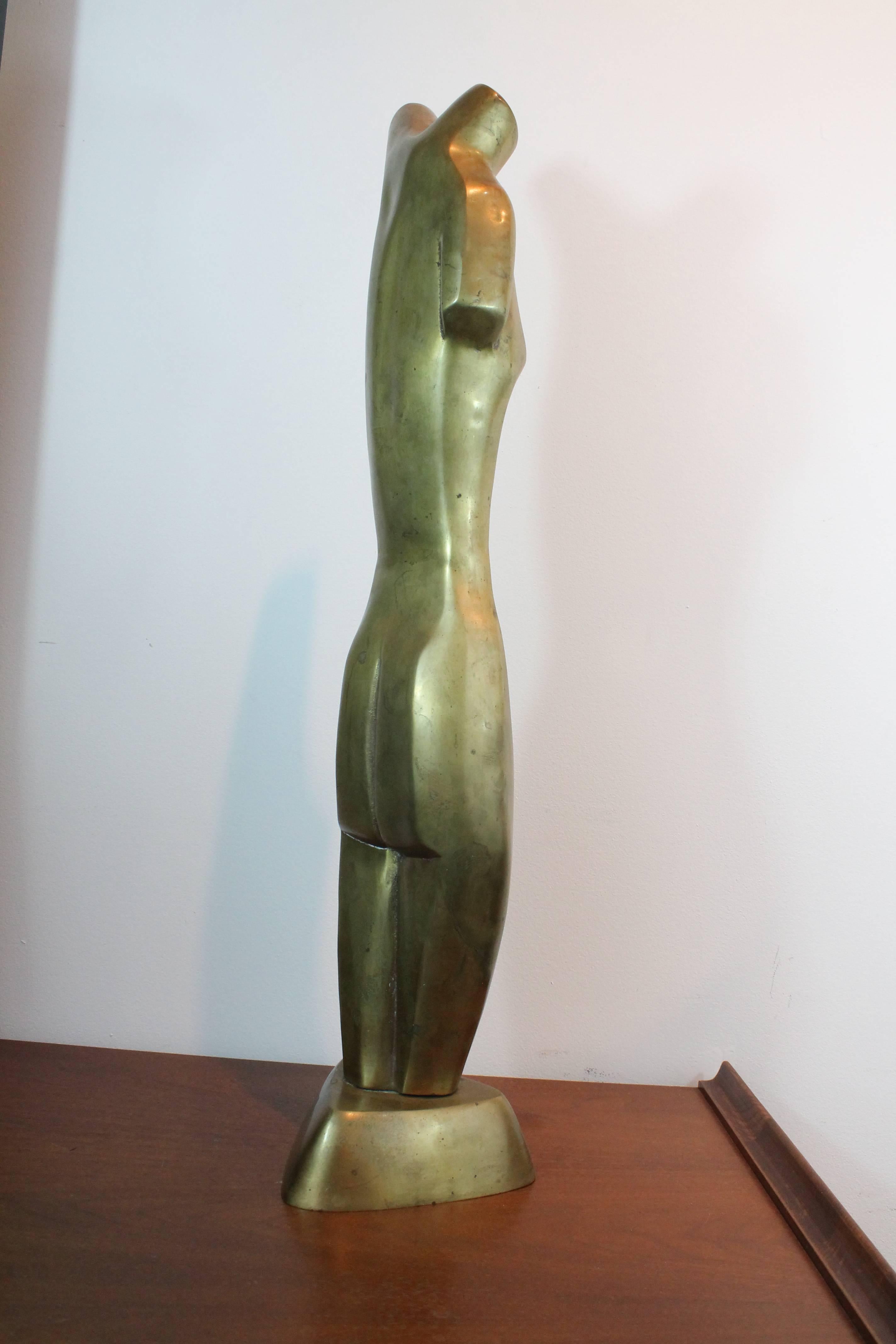 Modernist Brass Elongated Nude Sculpture In Excellent Condition In 3 Oaks, MI