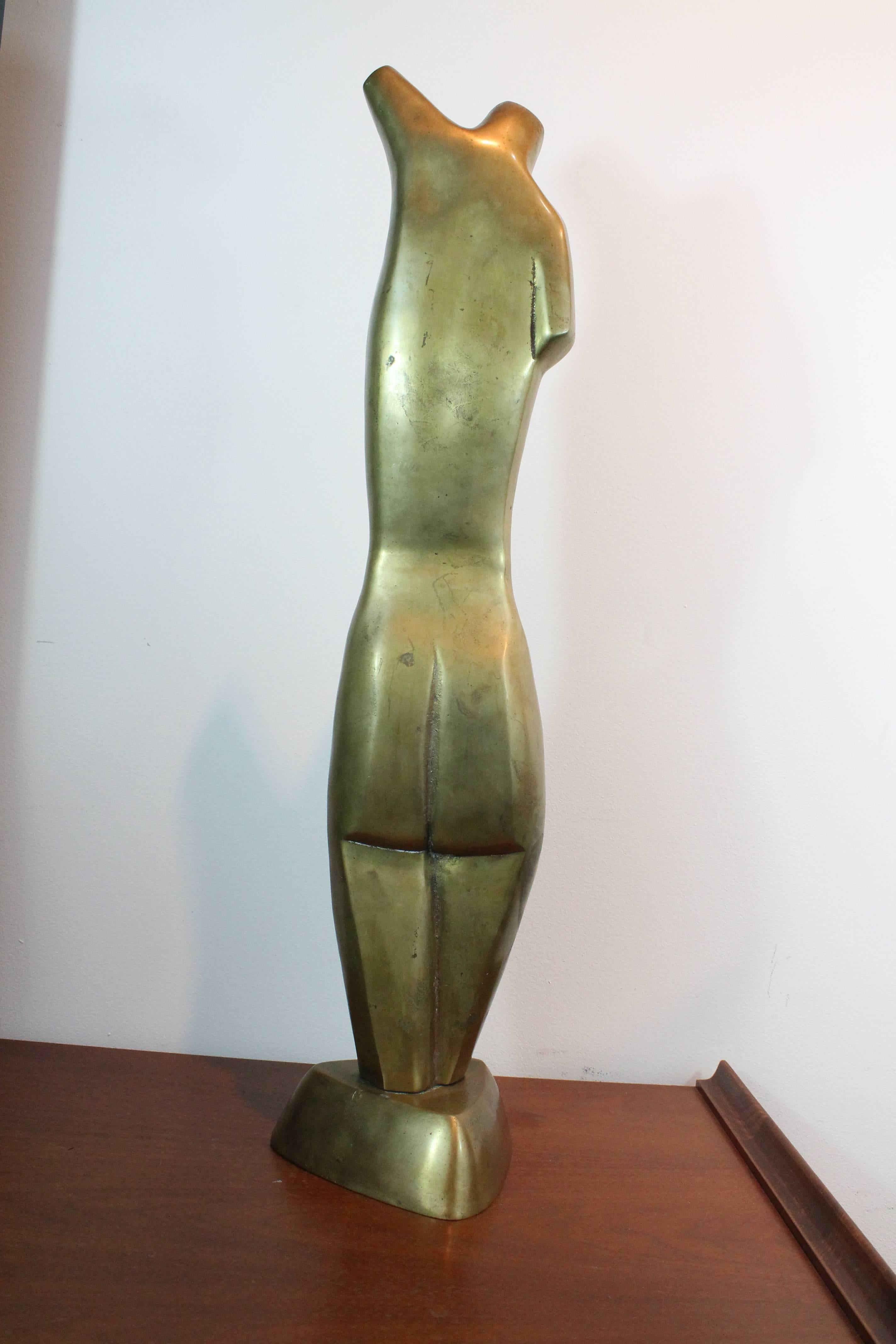 Modernist Brass Elongated Nude Sculpture 1