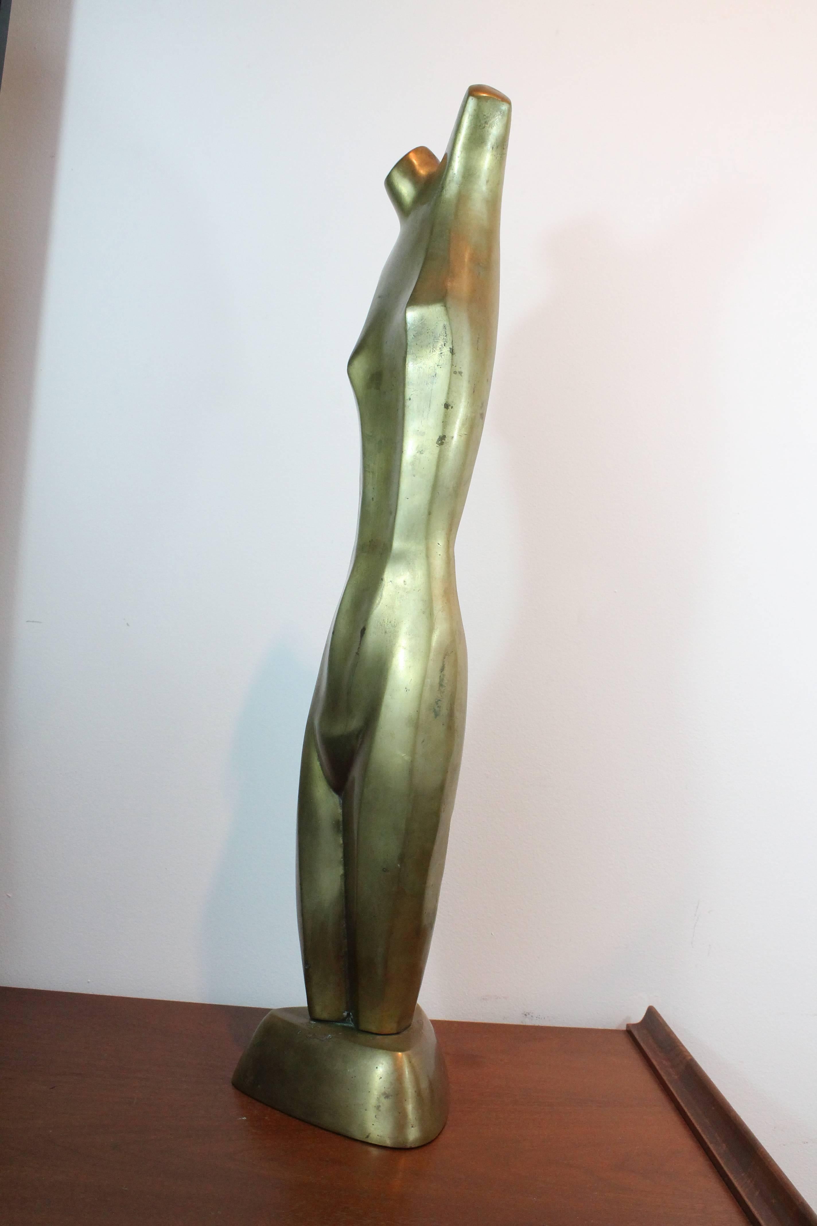 Mid-20th Century Modernist Brass Elongated Nude Sculpture