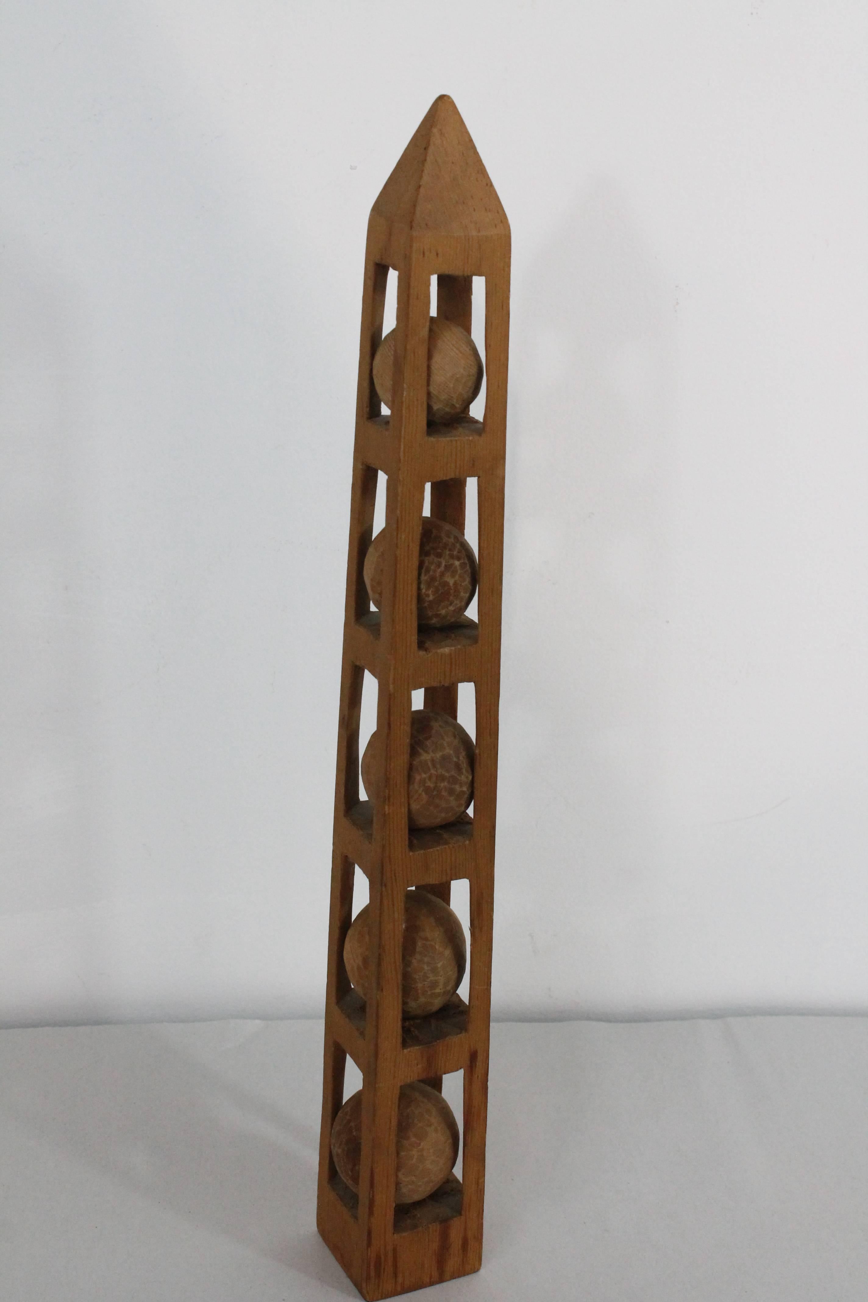 Mid-20th Century Folk Art Carved Ball and Obelisk Whimsy For Sale