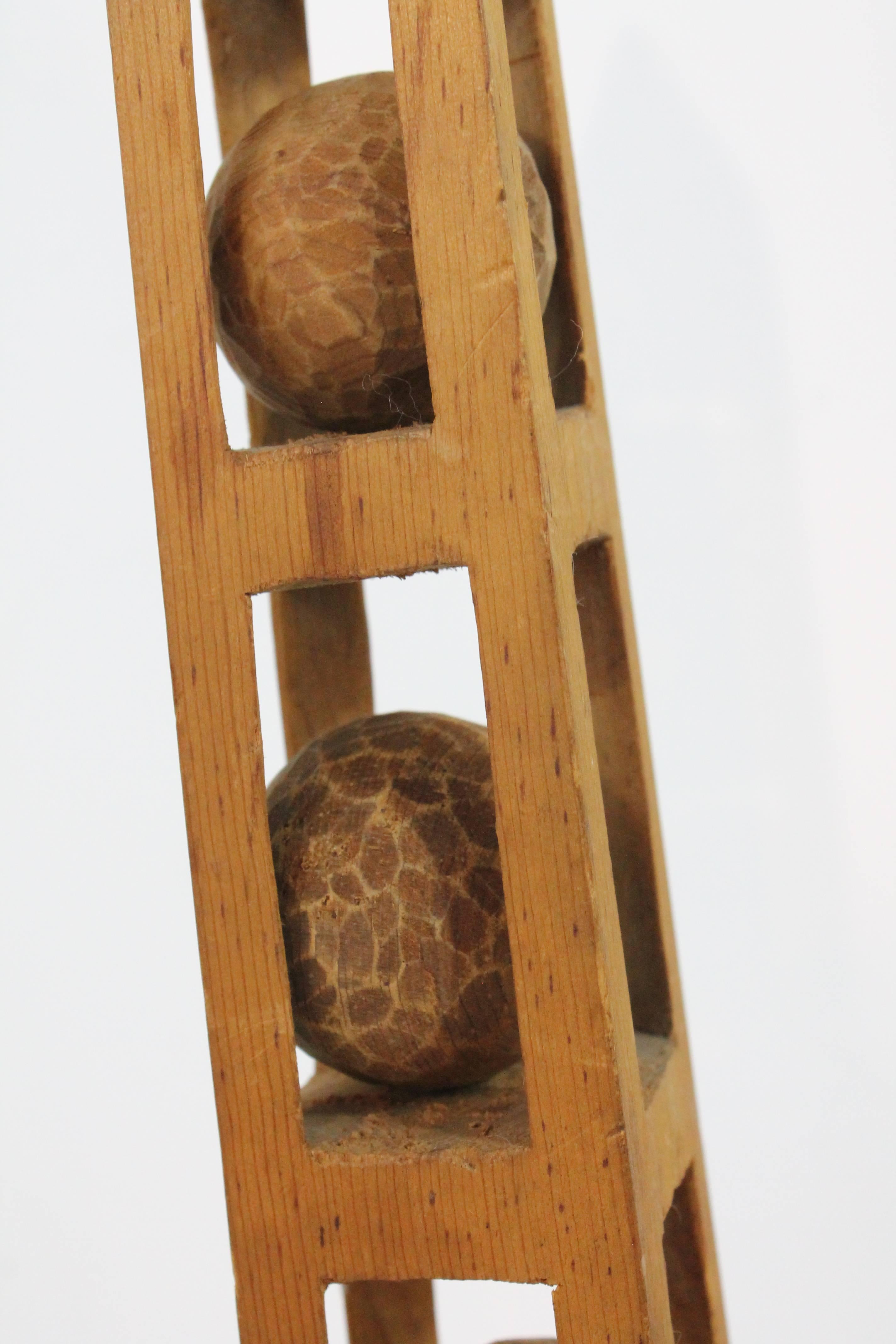 Folk Art Carved Ball and Obelisk Whimsy For Sale 3