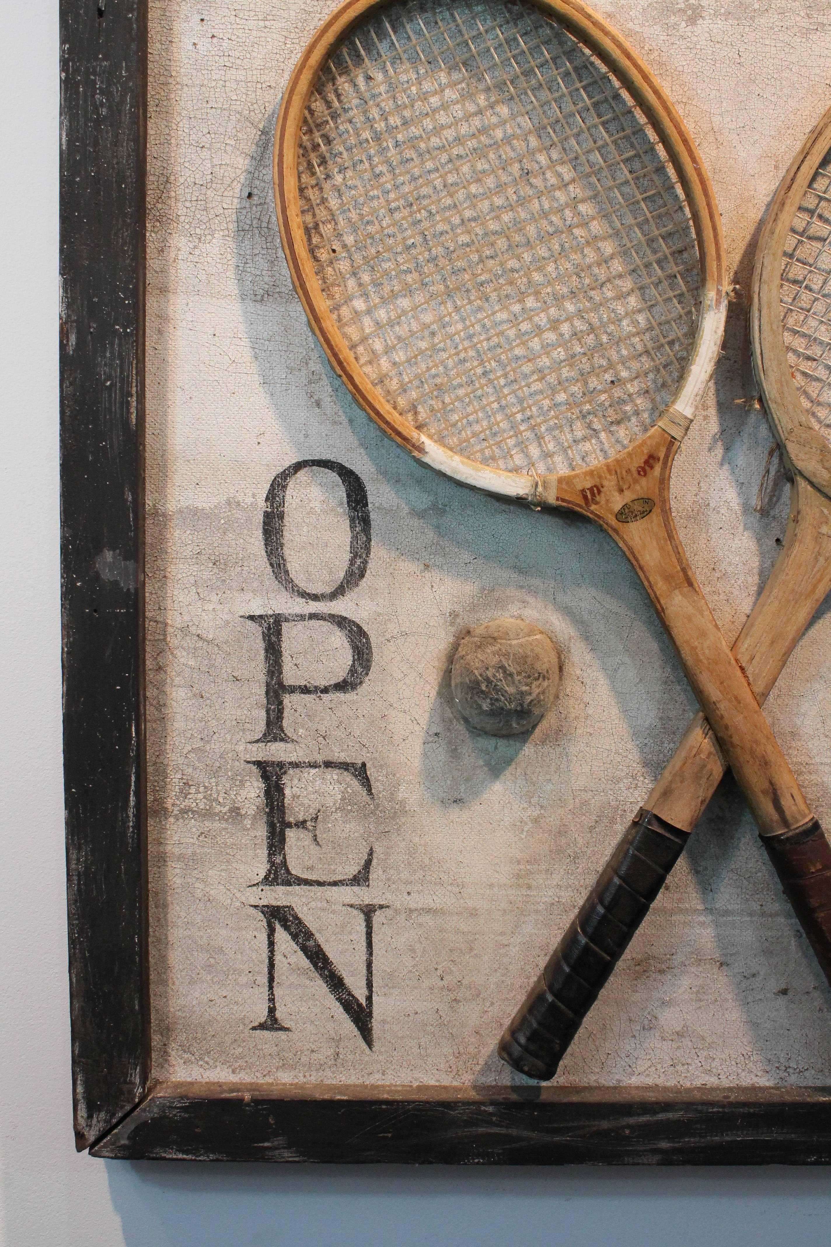 Mid-20th Century Folk Art Hand-Painted Large-Scale Tennis Club Sign For Sale