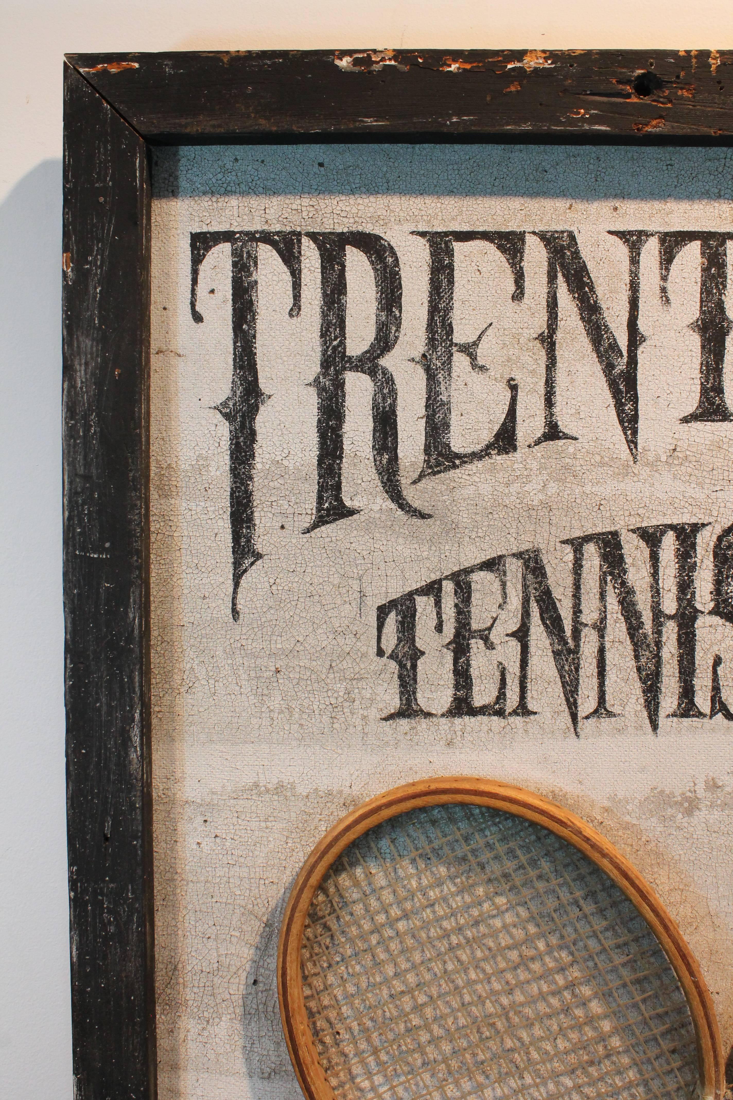 Folk Art Hand-Painted Large-Scale Tennis Club Sign In Excellent Condition For Sale In 3 Oaks, MI