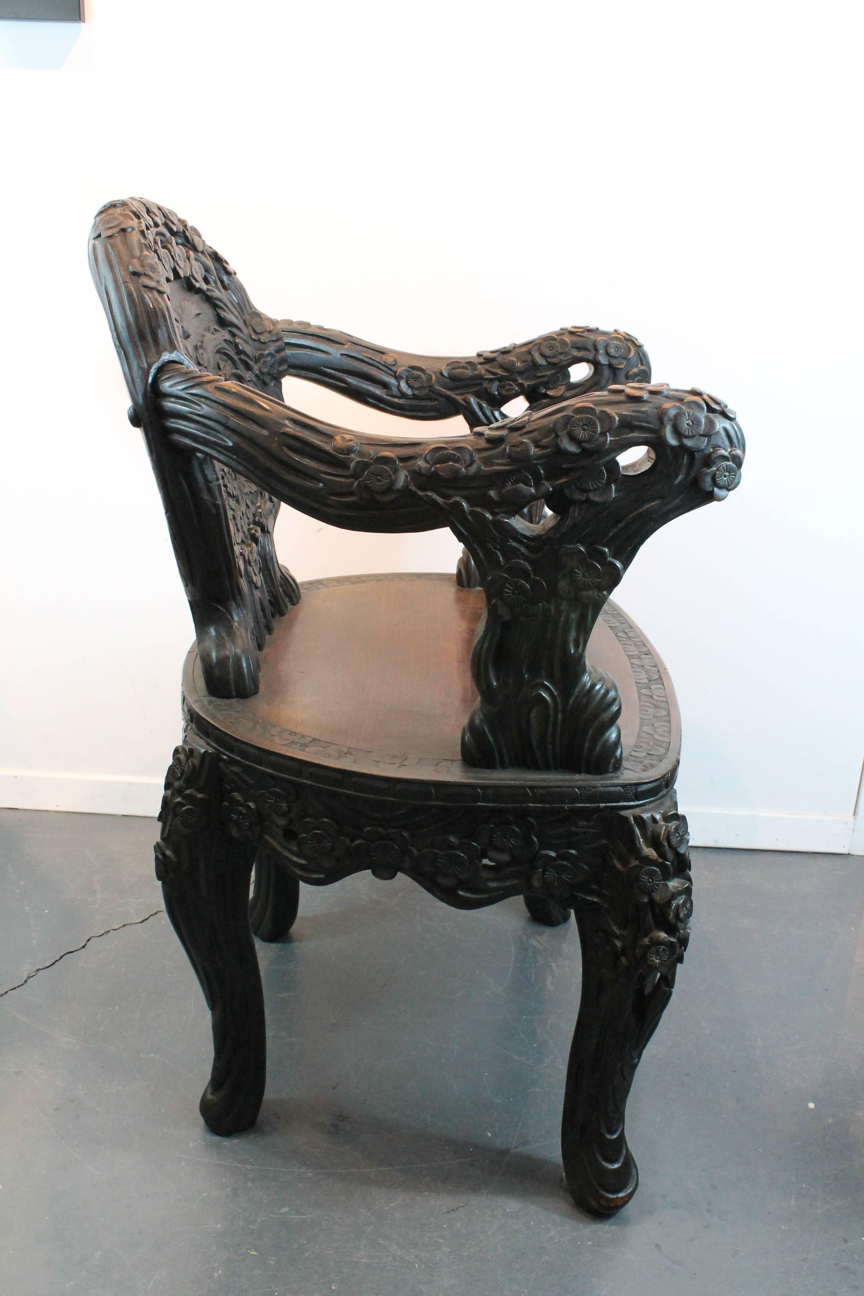 Chinese Export Heavily Carved Chinese Arm Chair