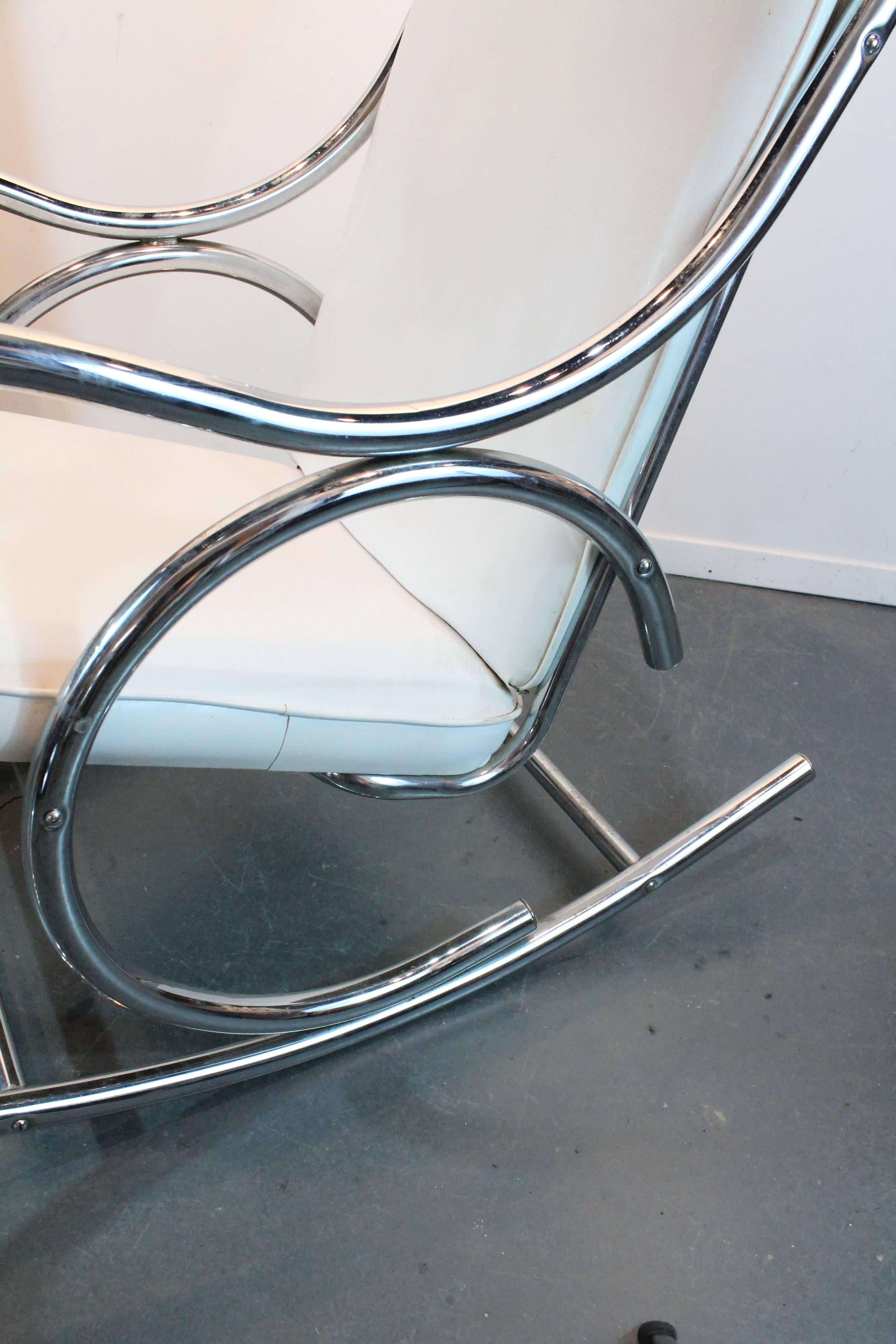 1970's Chrome Sculptural Rocking Chair For Sale 1