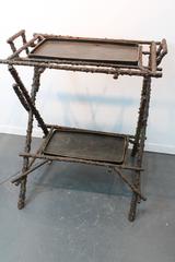 Chinese Two-Tiered Knotted Wood and Removable Lacquered Tray Tea Table