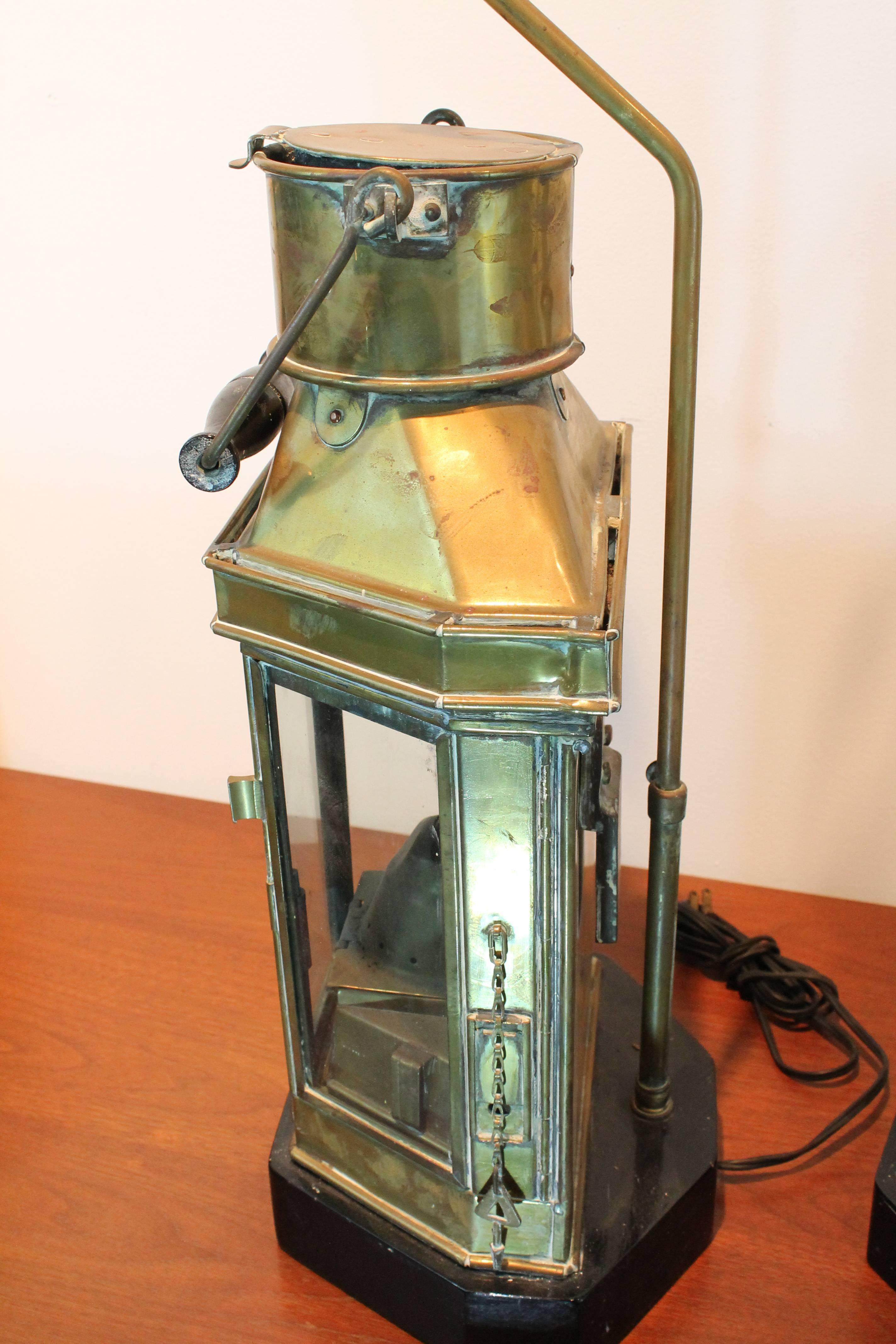 Pair of Brass Ship Lantern Lamps For Sale 1