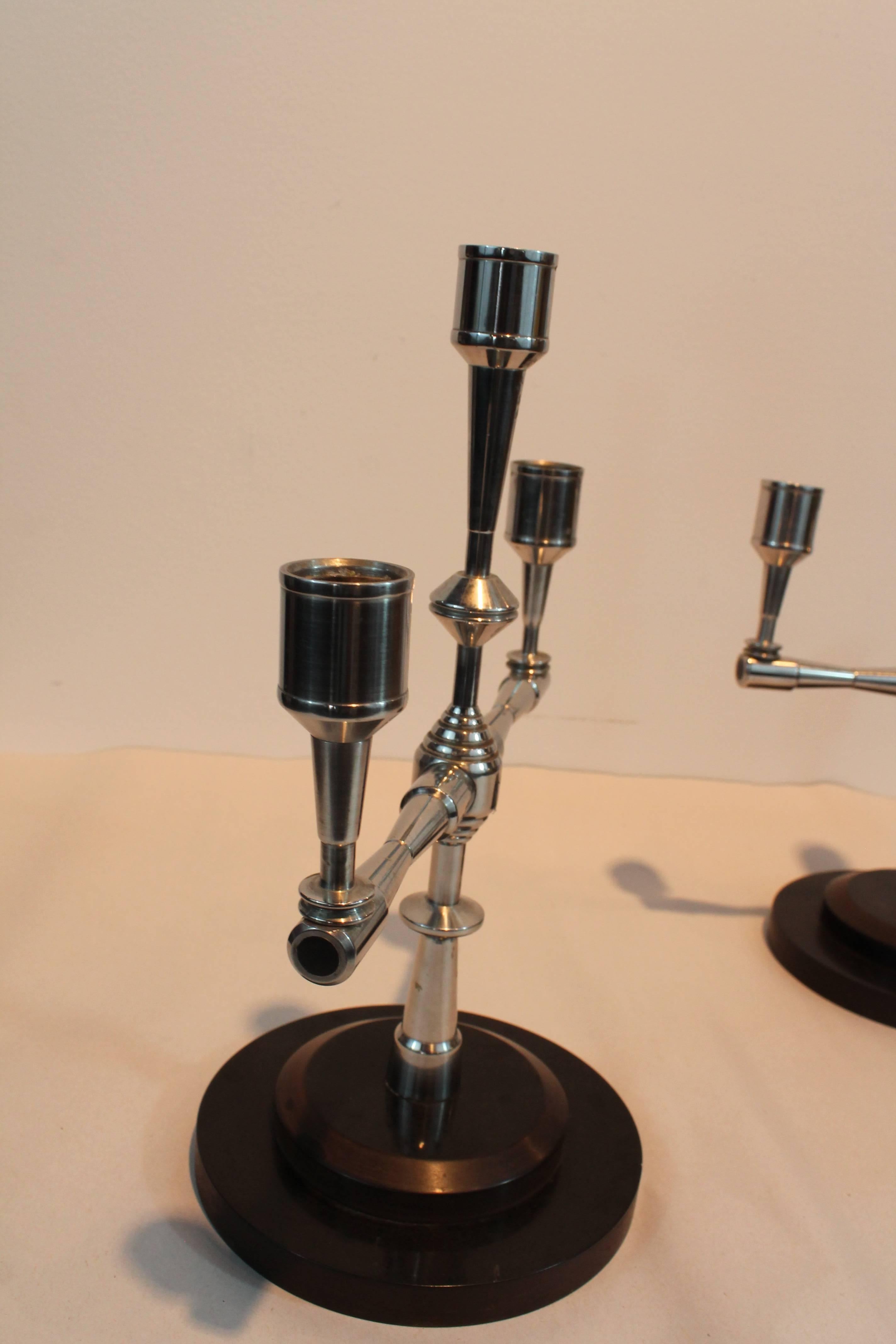Mid-20th Century Pair of Art Deco Machinist Bakelite Based Candle Stands For Sale