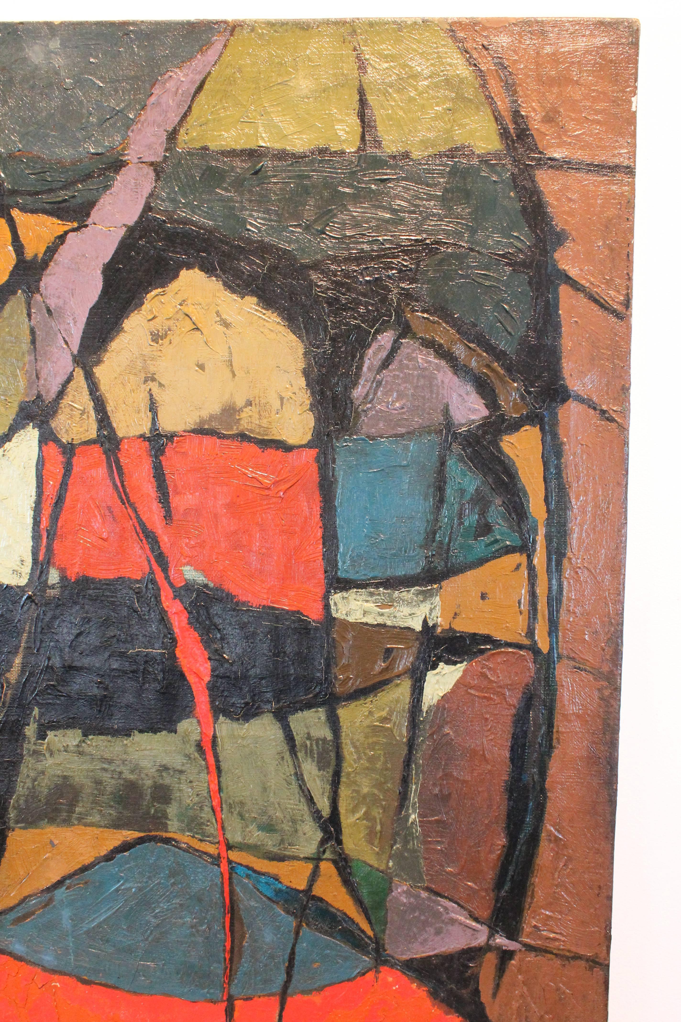 Mid-Century Modernist Abstract Oil on Canvas In Good Condition For Sale In 3 Oaks, MI