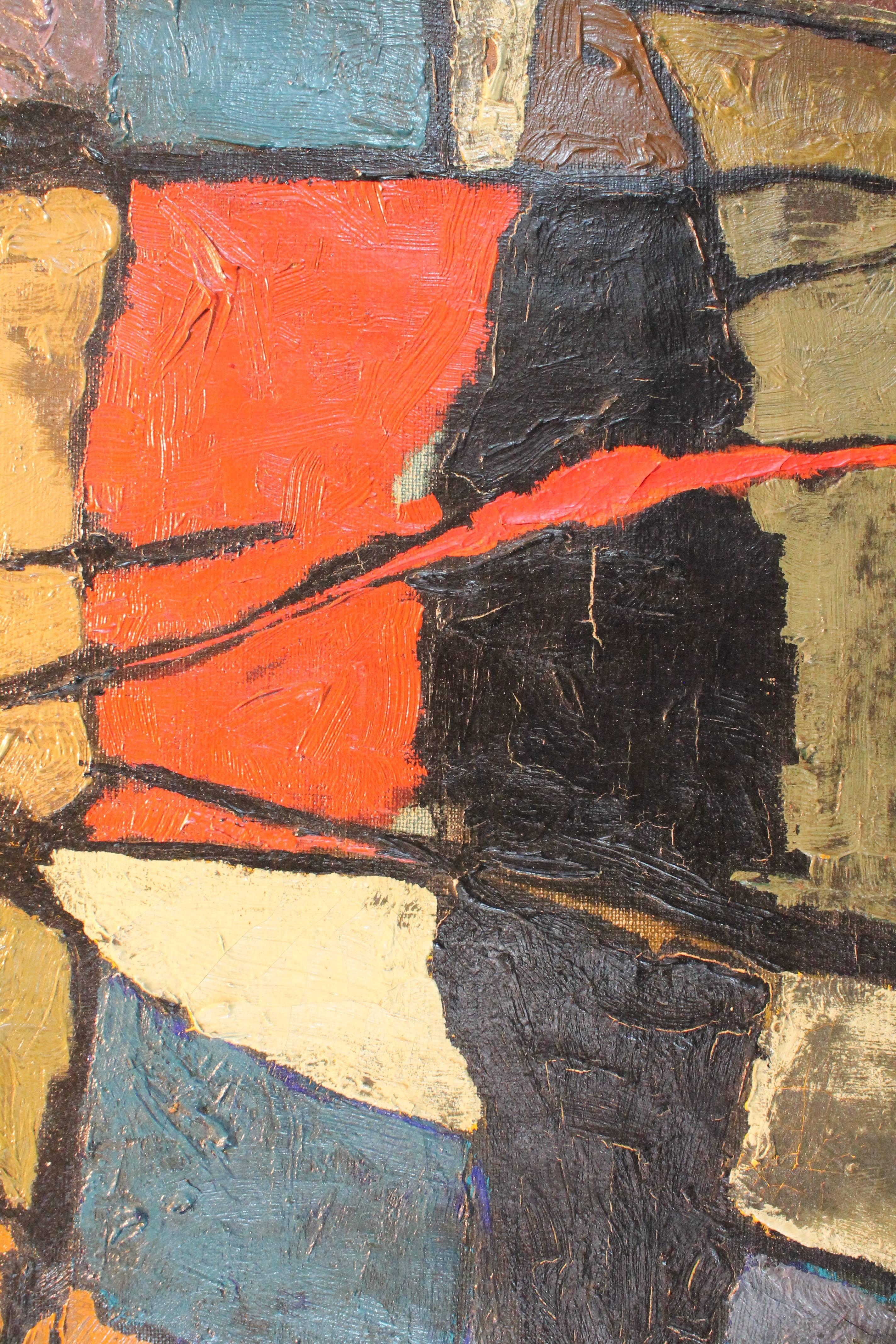 Mid-Century Modernist Abstract Oil on Canvas For Sale 2