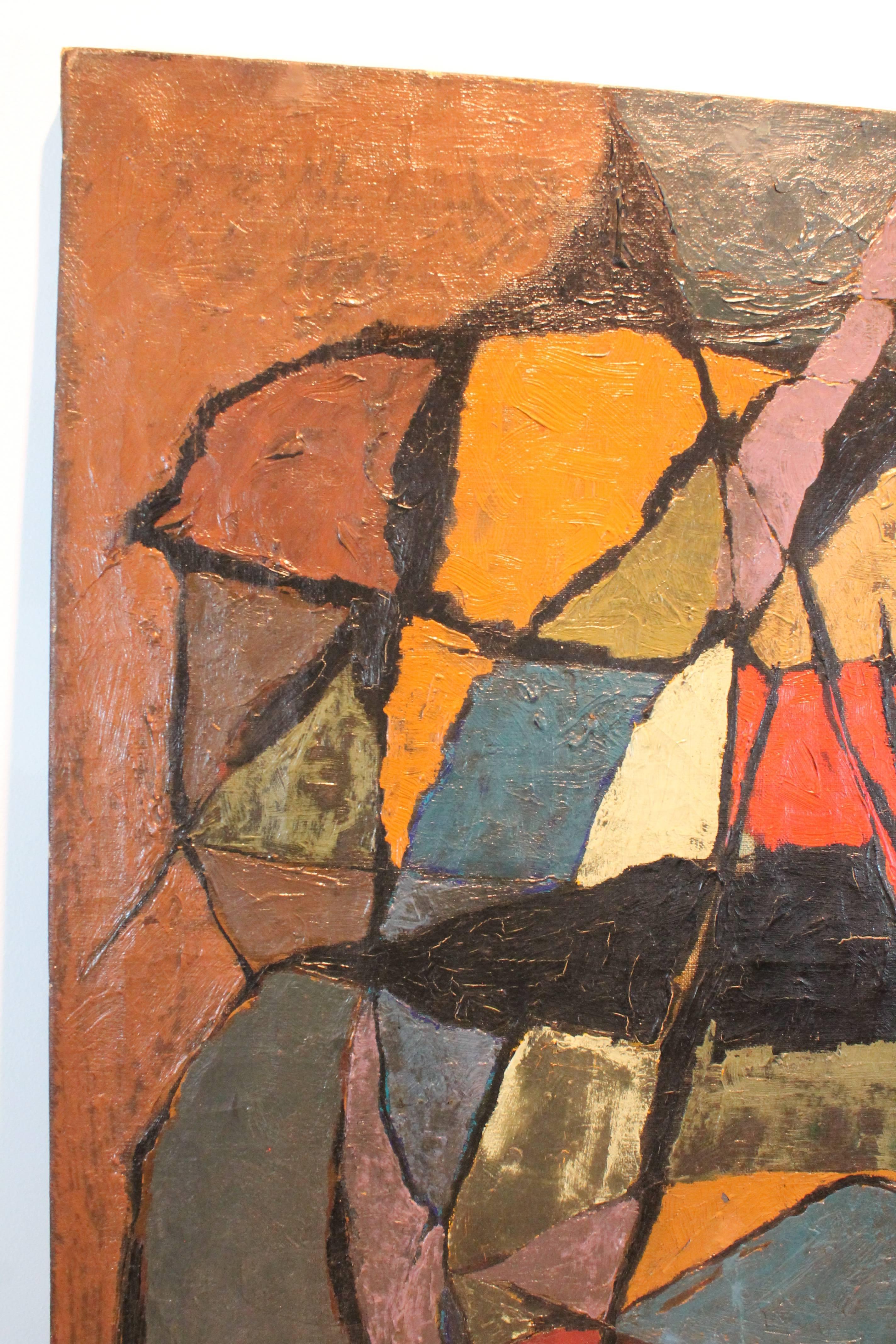 Mid-Century Modernist Abstract Oil on Canvas For Sale 5