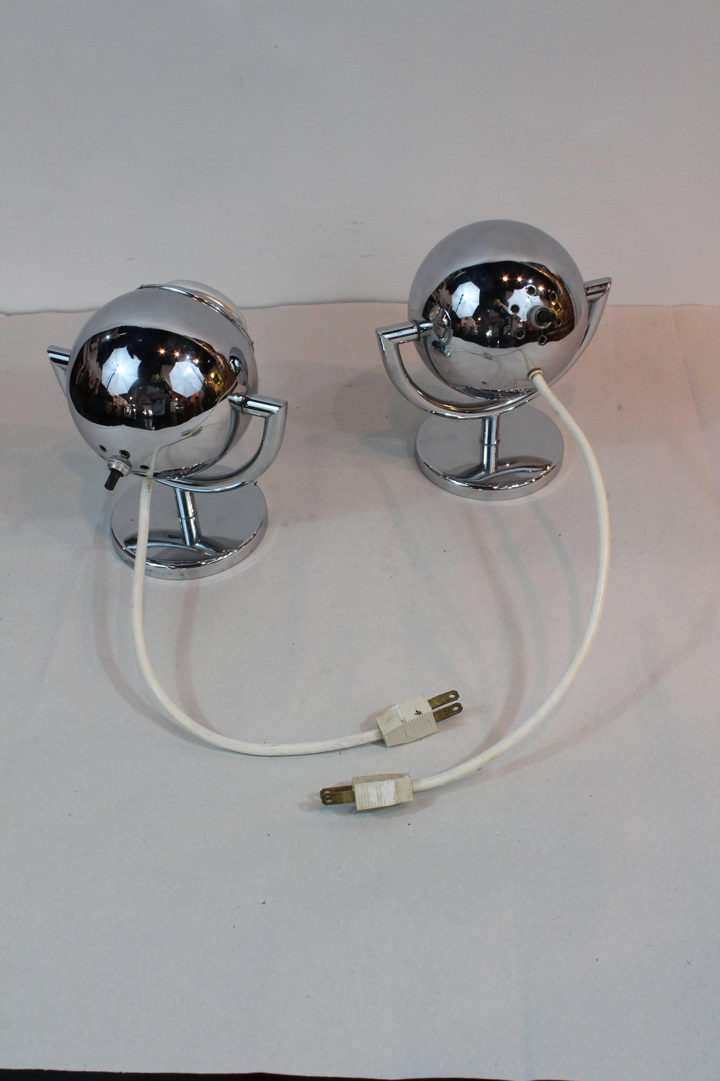 Pair of Chrome Swivel Ball Lamps 1