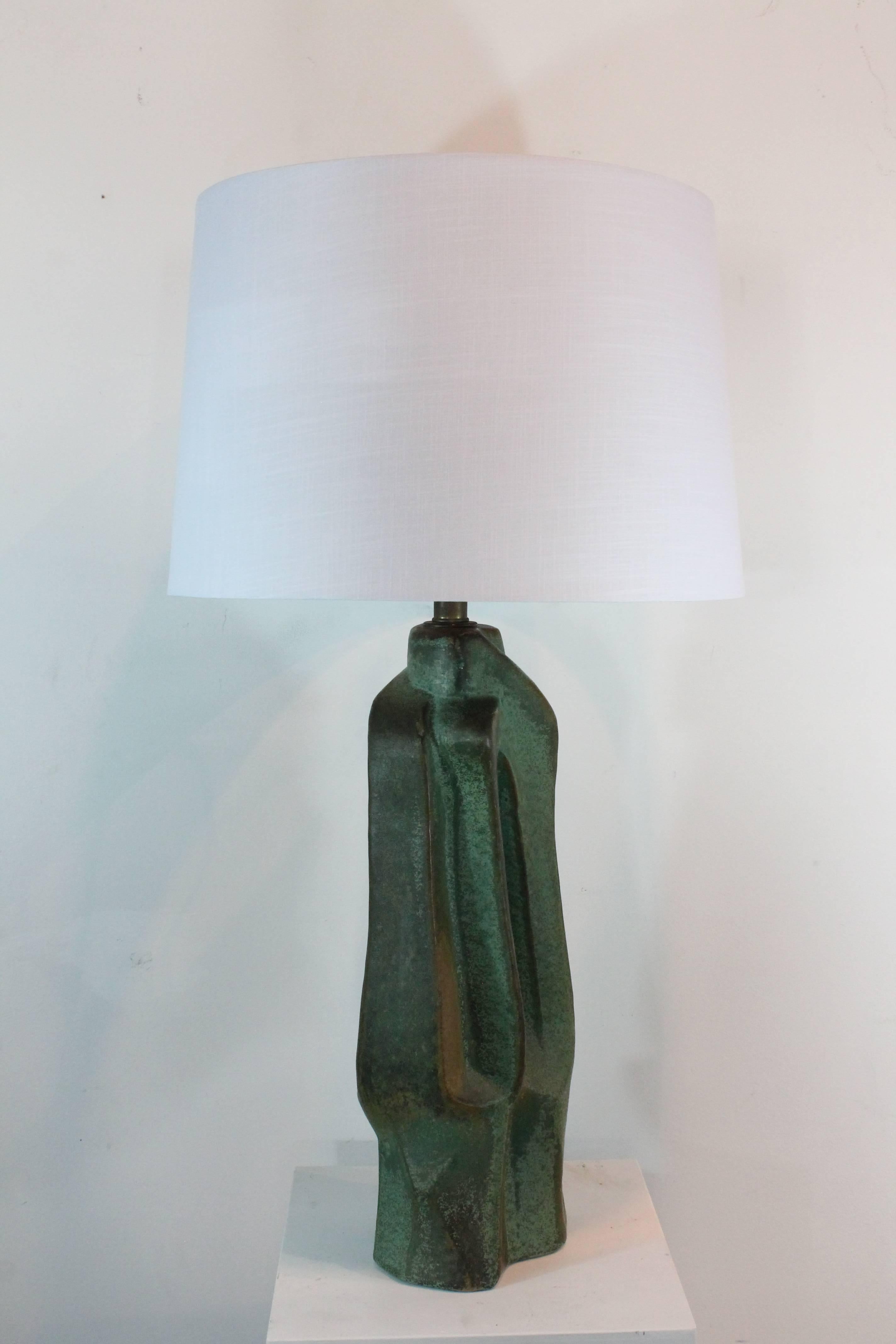Glazed Mid-Century Modernist Organic Abstract Ceramic Lamp For Sale