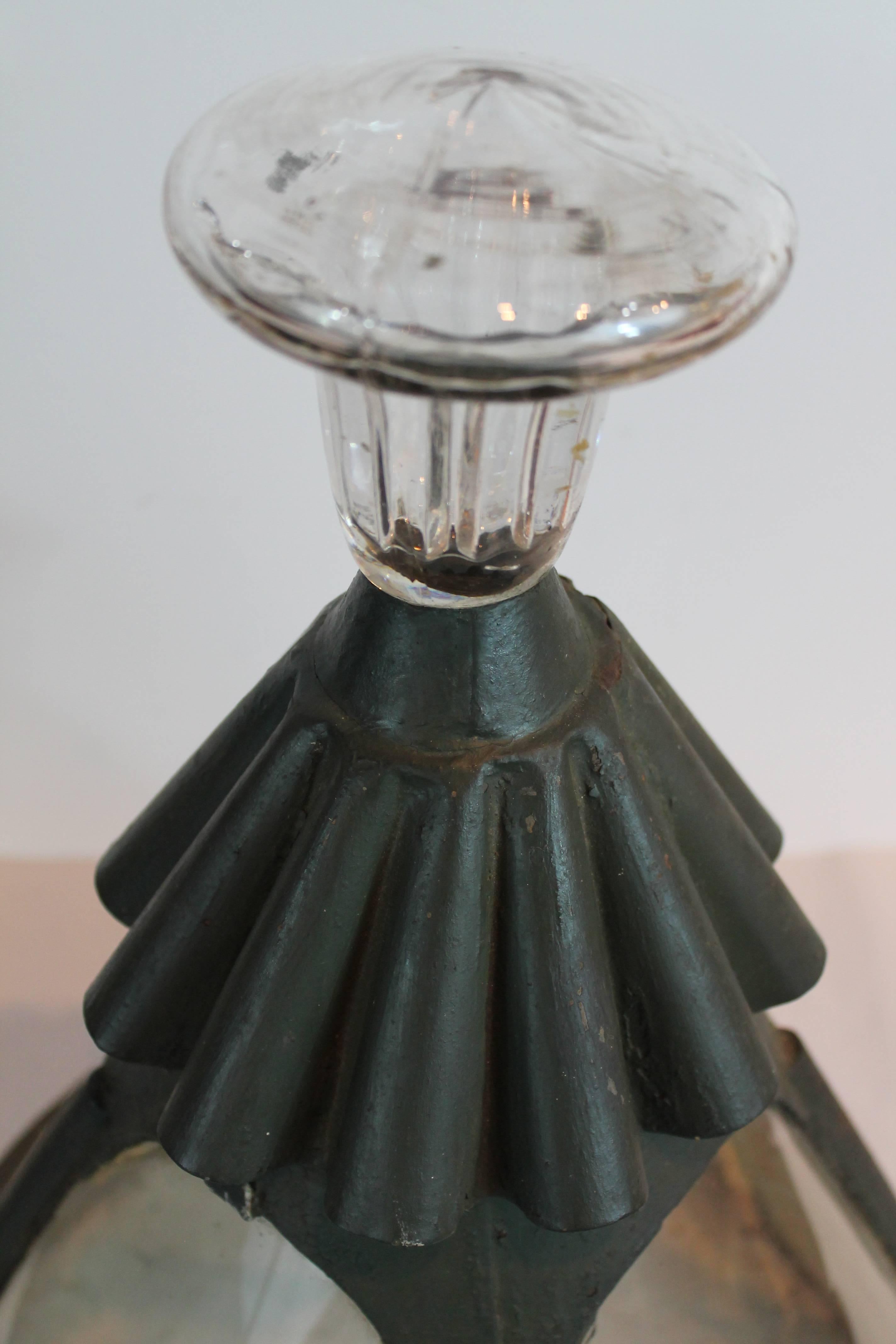 19th Century Flush Mount Fixture with Large Glass Finial In Good Condition For Sale In 3 Oaks, MI