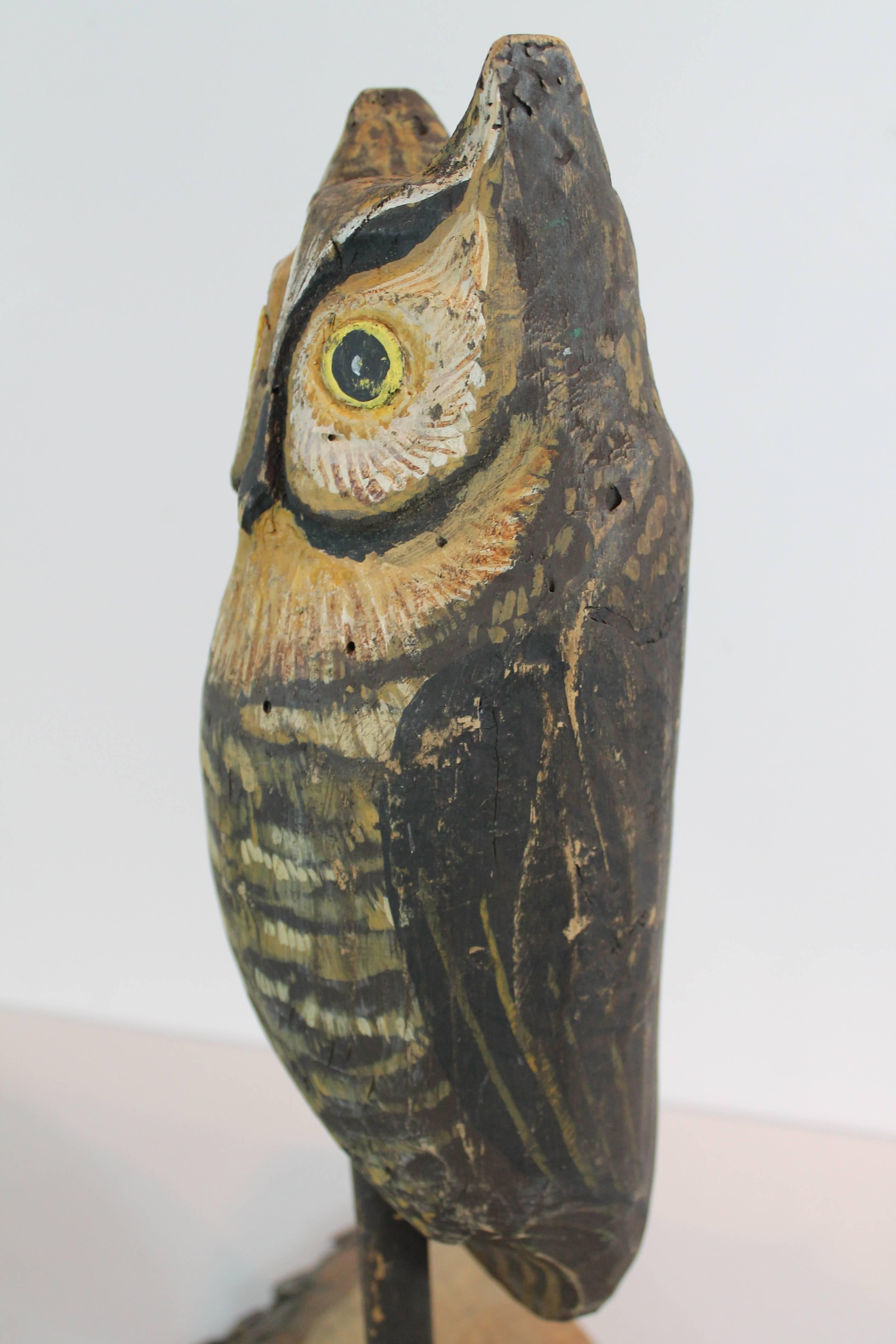 Folk Art Owl Decoy In Excellent Condition For Sale In 3 Oaks, MI