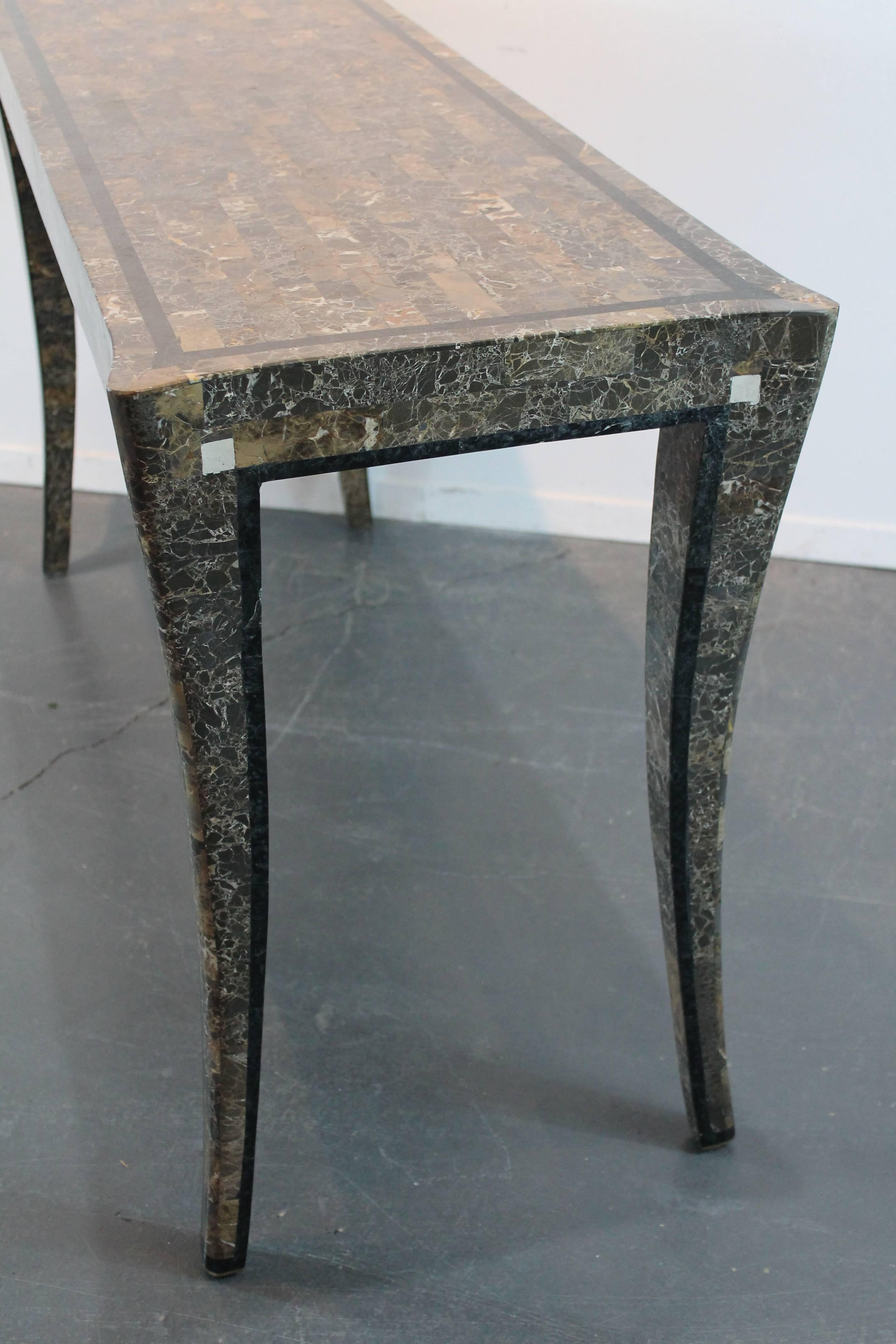 Philippine Klismos Tessellated Marble Console Table by Maitland-Smith For Sale