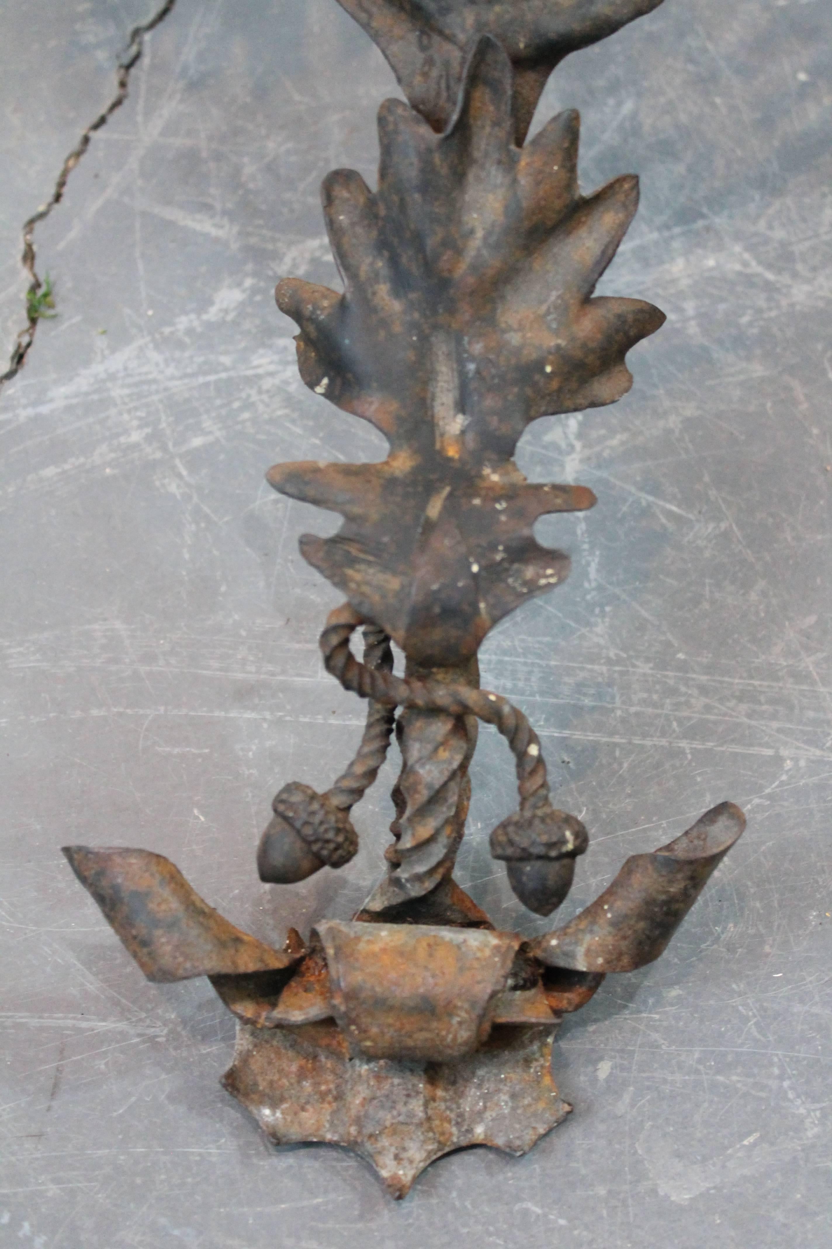 Highly Detailed French Wrought Iron Oak Leaf and Acorn Sculptural Stand For Sale 4