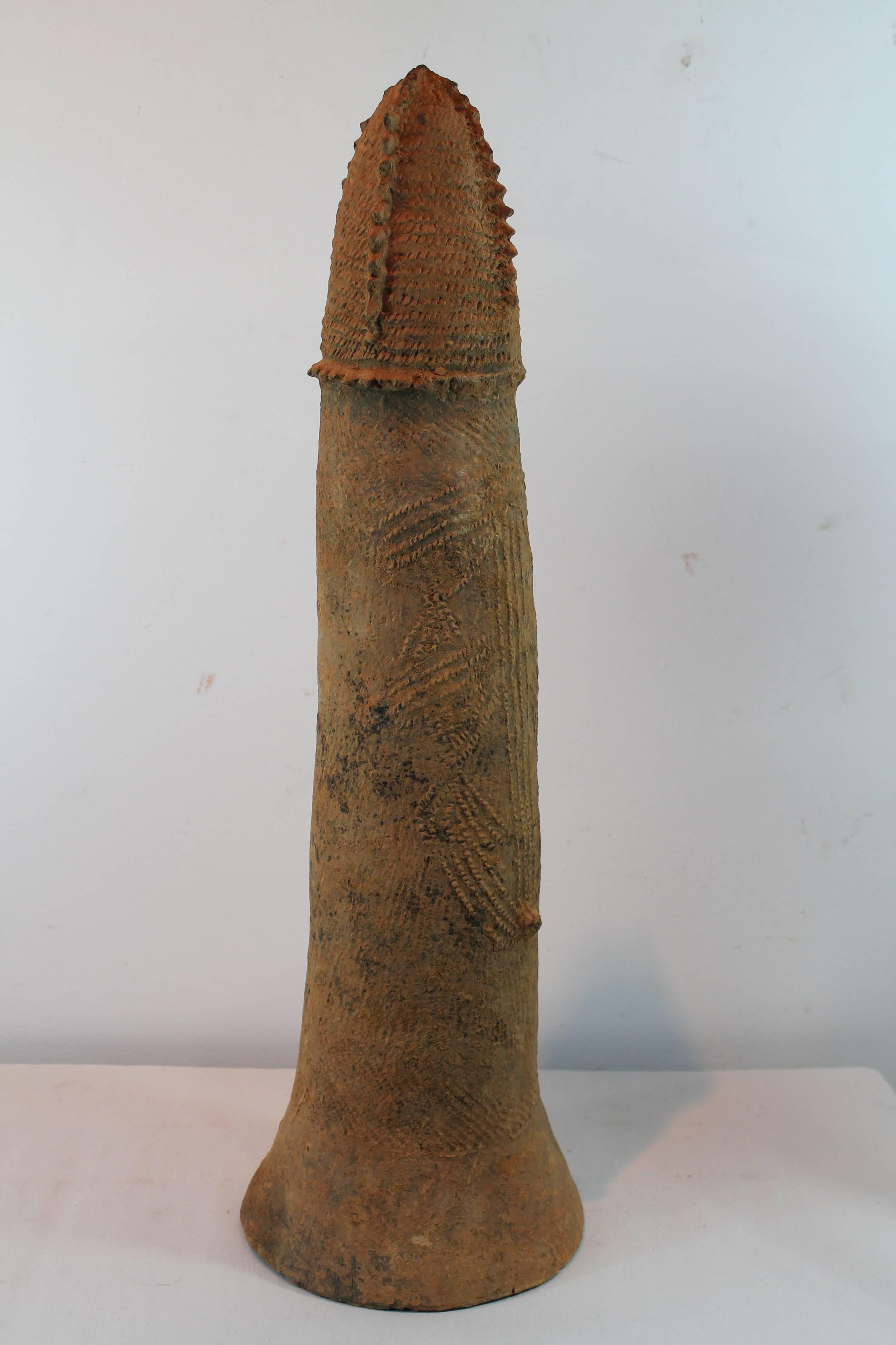 Tribal Incized Terracotta Bura Phallic Funerary Vessel For Sale