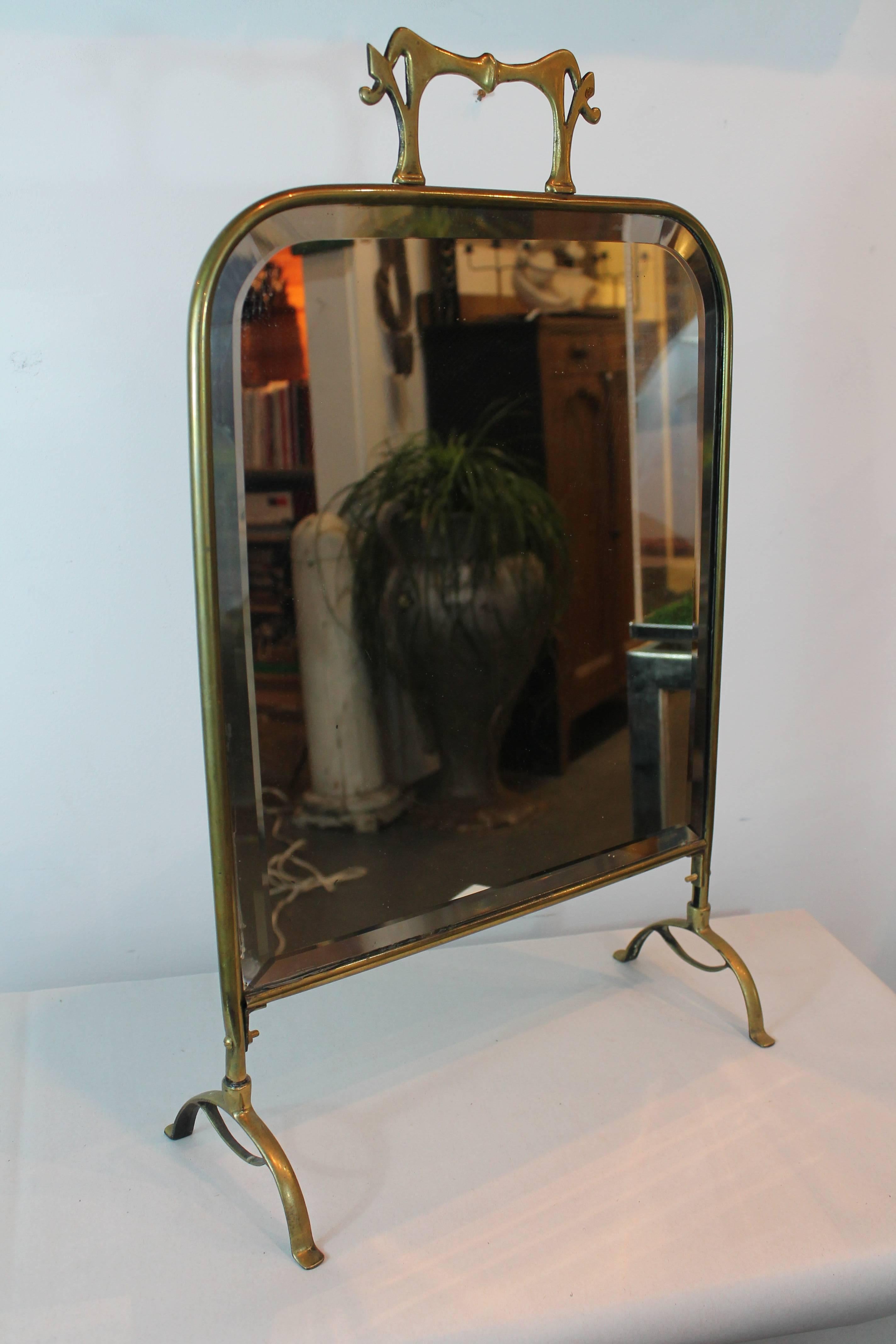 Art Nouveau Brass Freestanding Vanity Mirror In Excellent Condition In 3 Oaks, MI