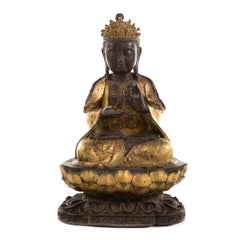 Grande statue en bronze de Bodhisattva sur double trône de lotus