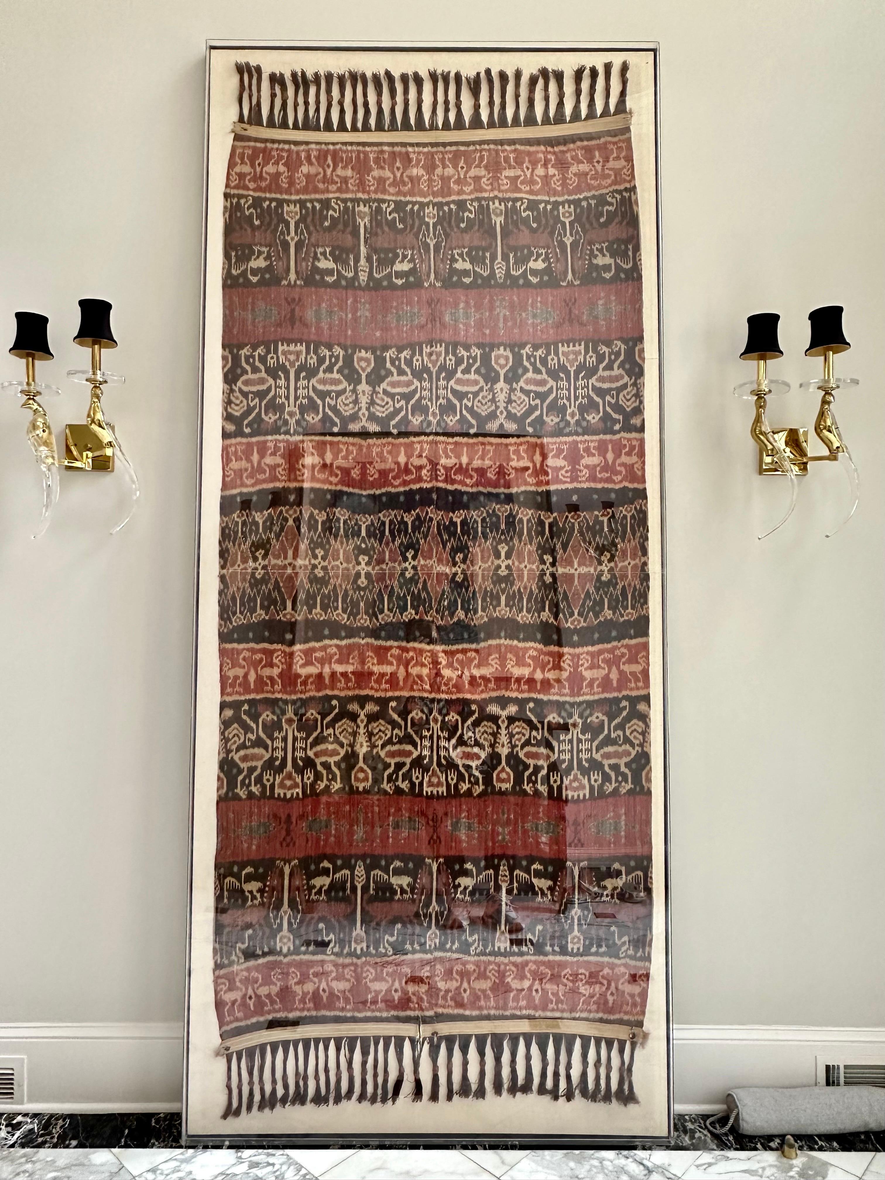 Cotton Large framed Antique Indonesia Ceremonial Ikat Hinggi from Sumba For Sale