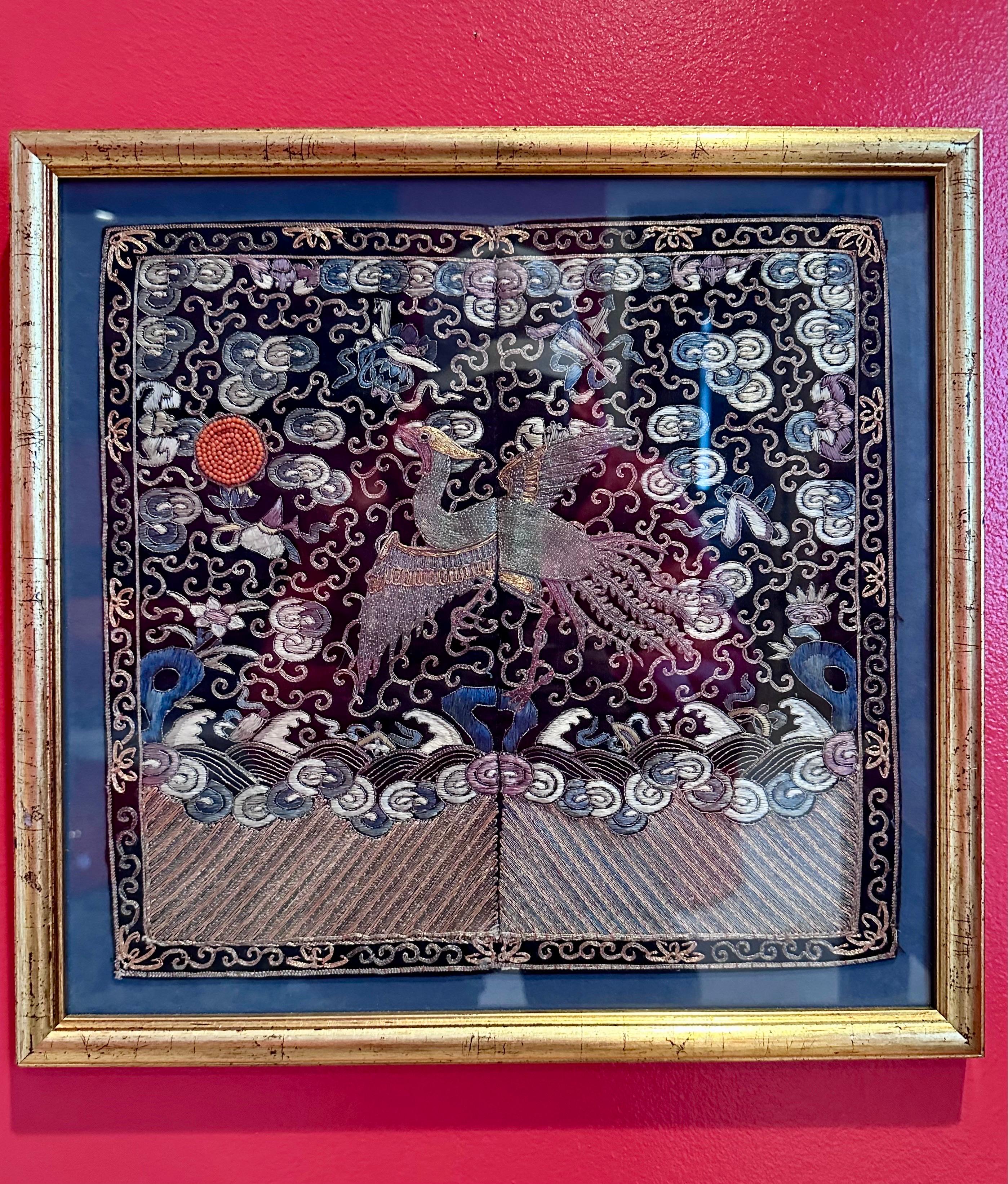 Framed Fine Embroidered Fifth Rank Badge Chinese Qing Dynasty For Sale 7
