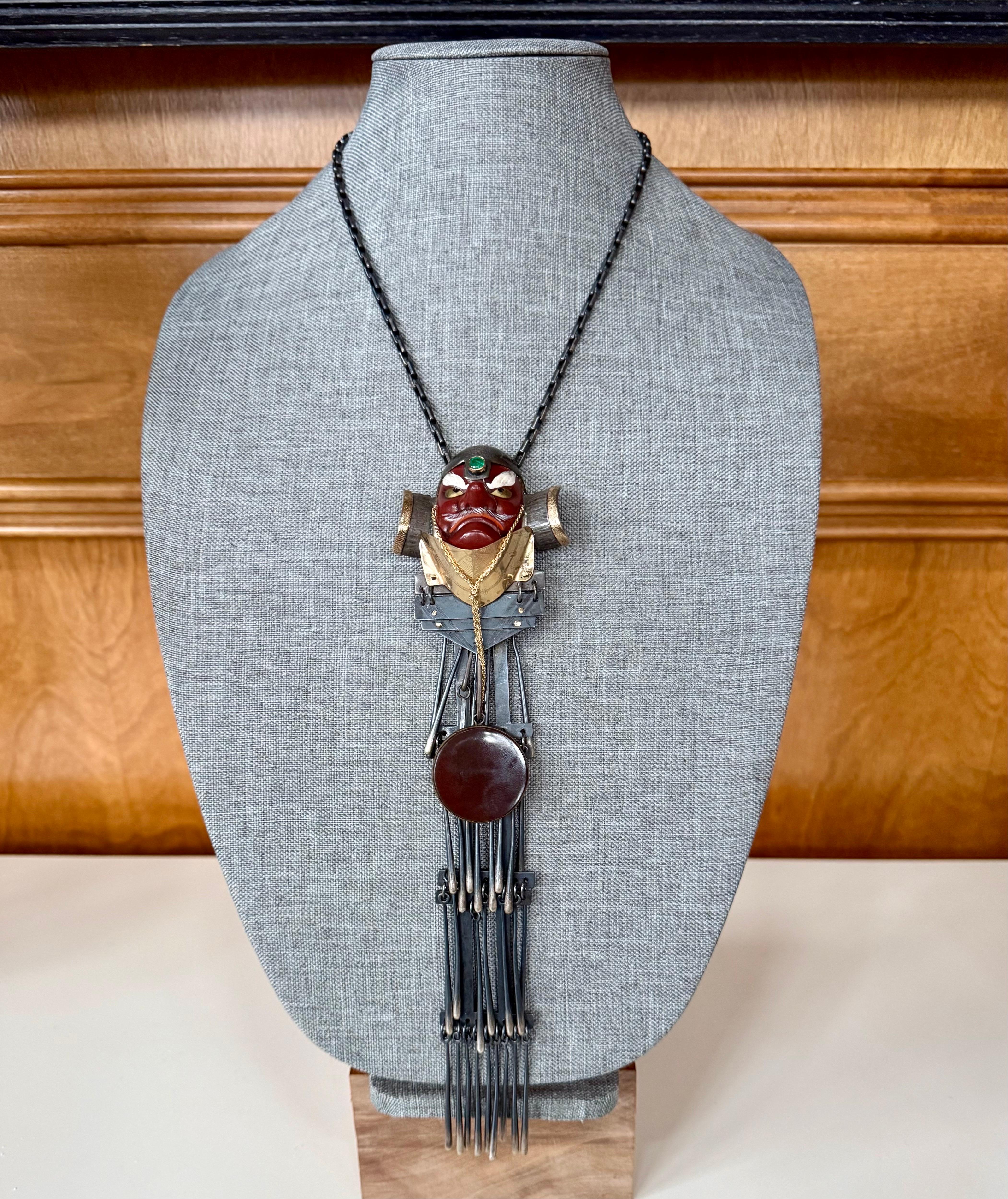 Bespoken Silver and Gold Necklace with Japanese Tengu Mask by Mary Ann ...