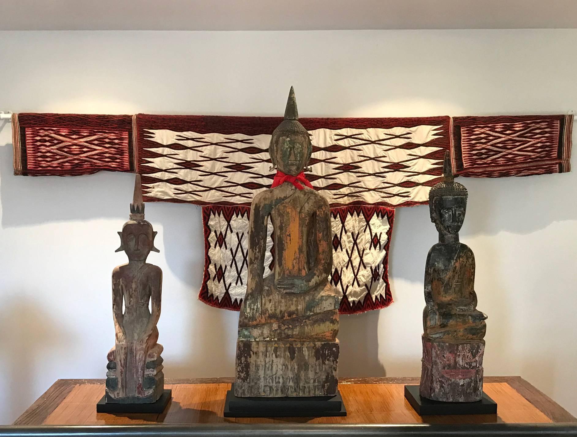 19th Century Three Village Buddha Statues from Laos For Sale