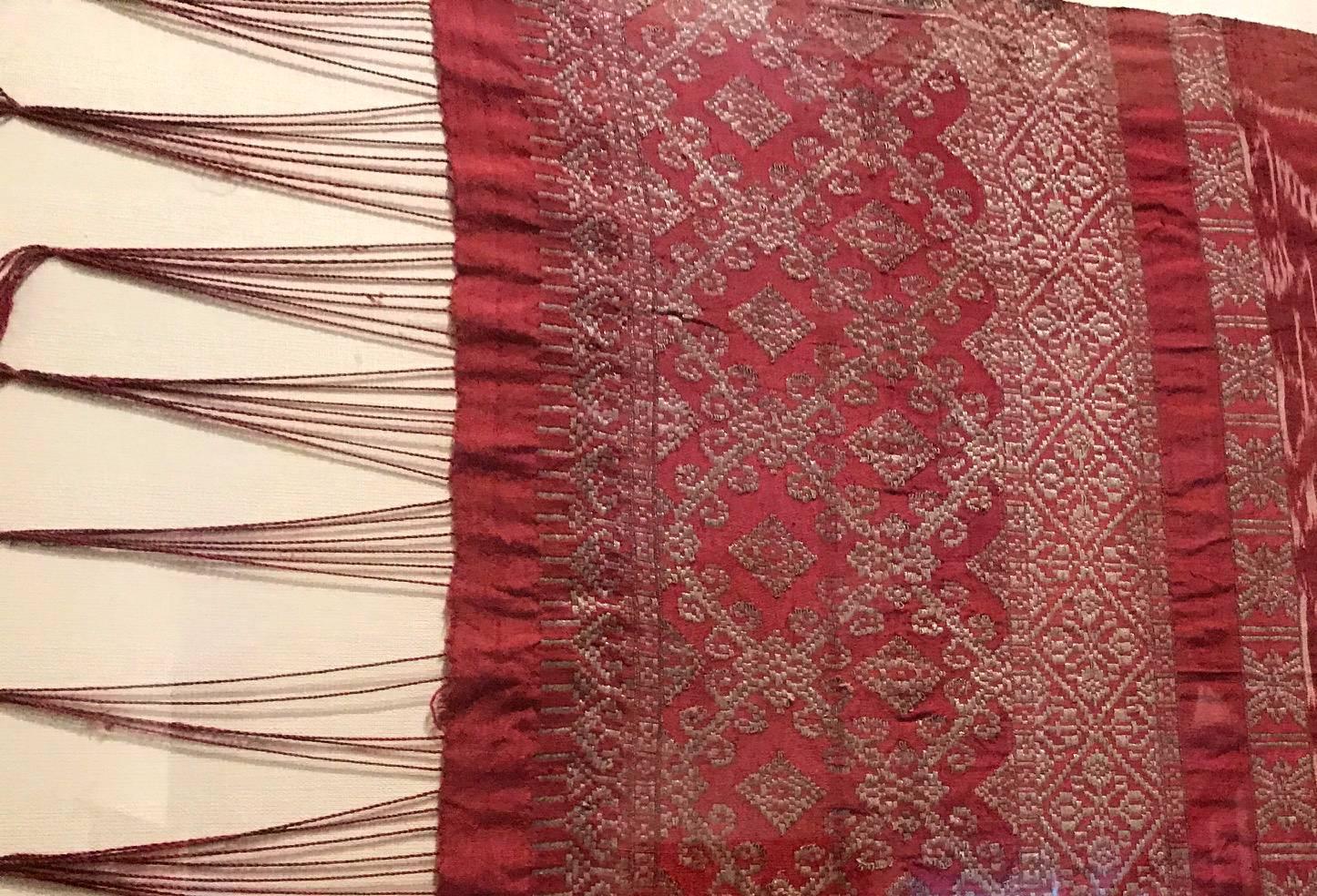 Tribal Framed Antique Indonesian Ceremonial Ikat Shawl from Bali For Sale