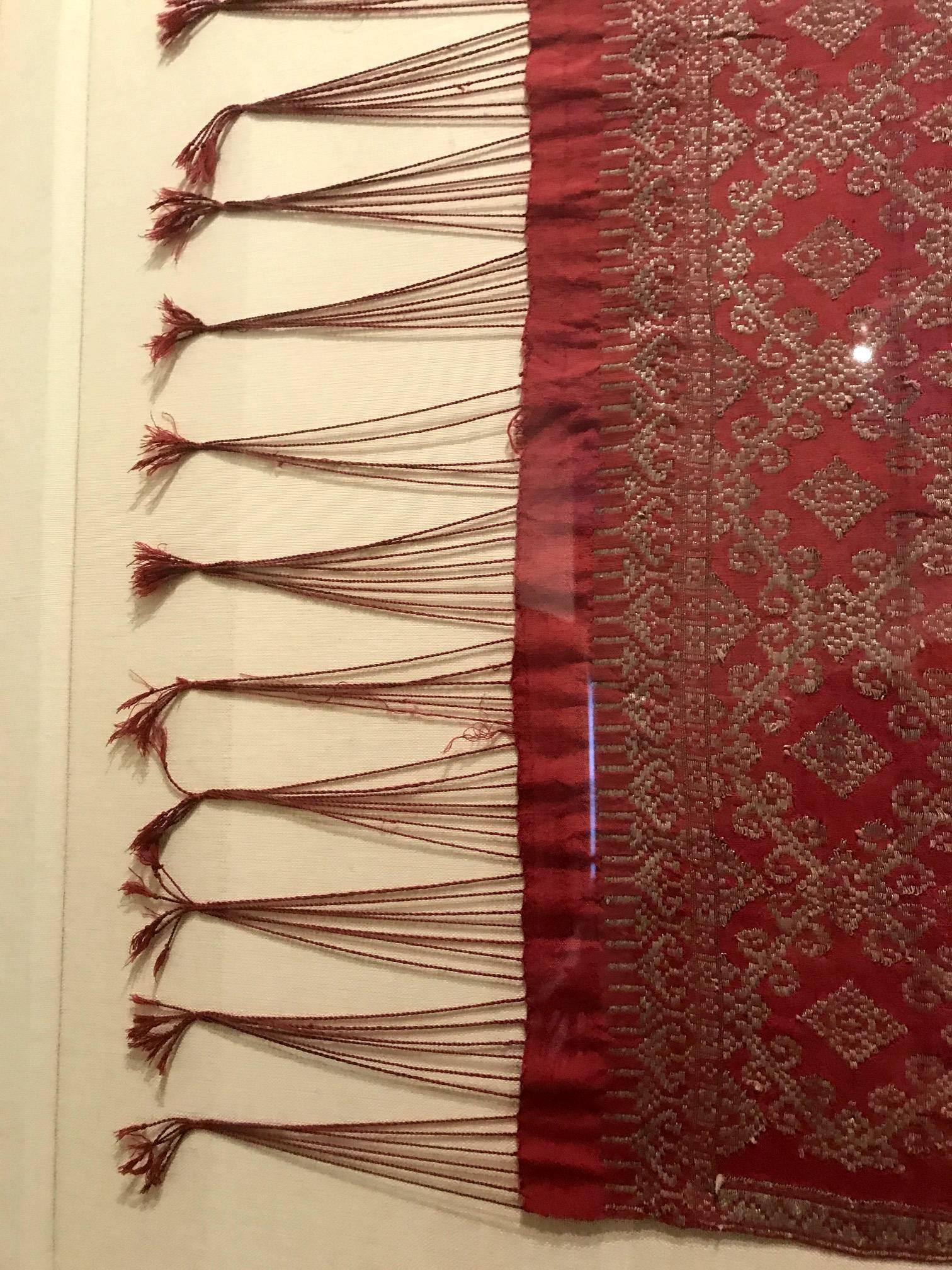 Silk Framed Antique Indonesian Ceremonial Ikat Shawl from Bali For Sale