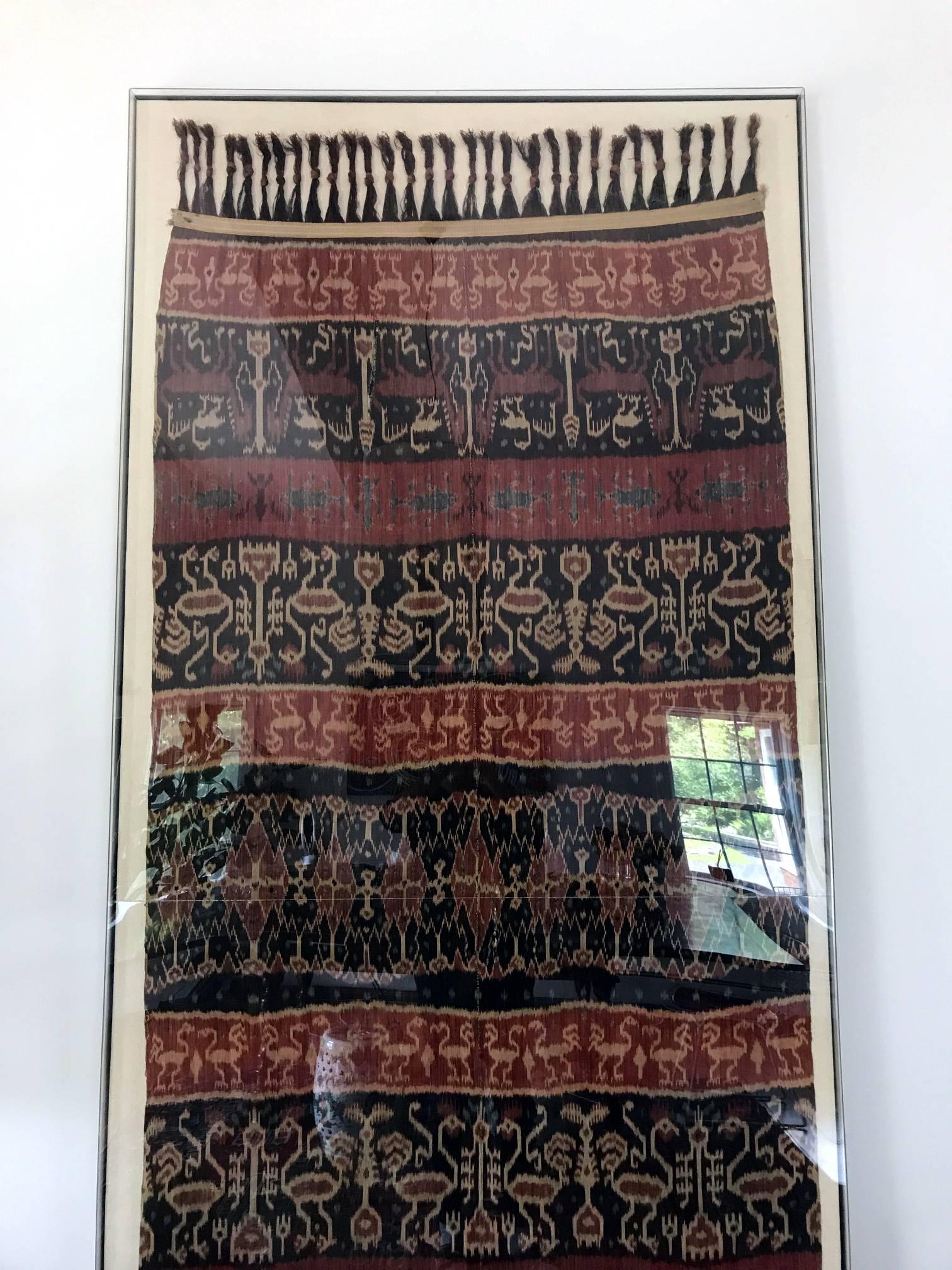 Tribal Large framed Antique Indonesia Ceremonial Ikat Hinggi from Sumba For Sale