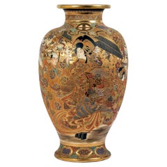 Grand vase japonais en céramique Satsuma de Kinkozan