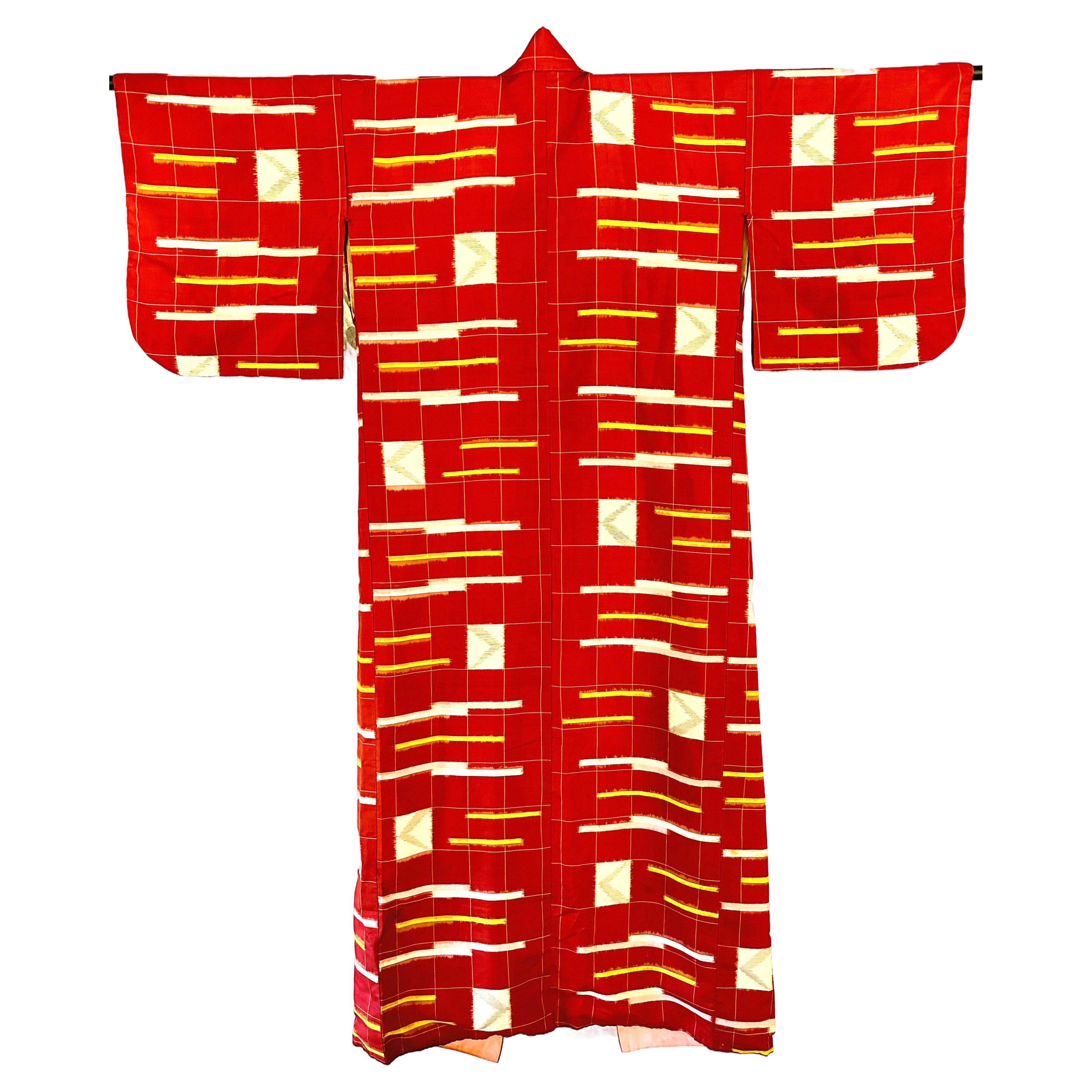 Japanese Art Deco Ikat Silk Meisen Kimono 
