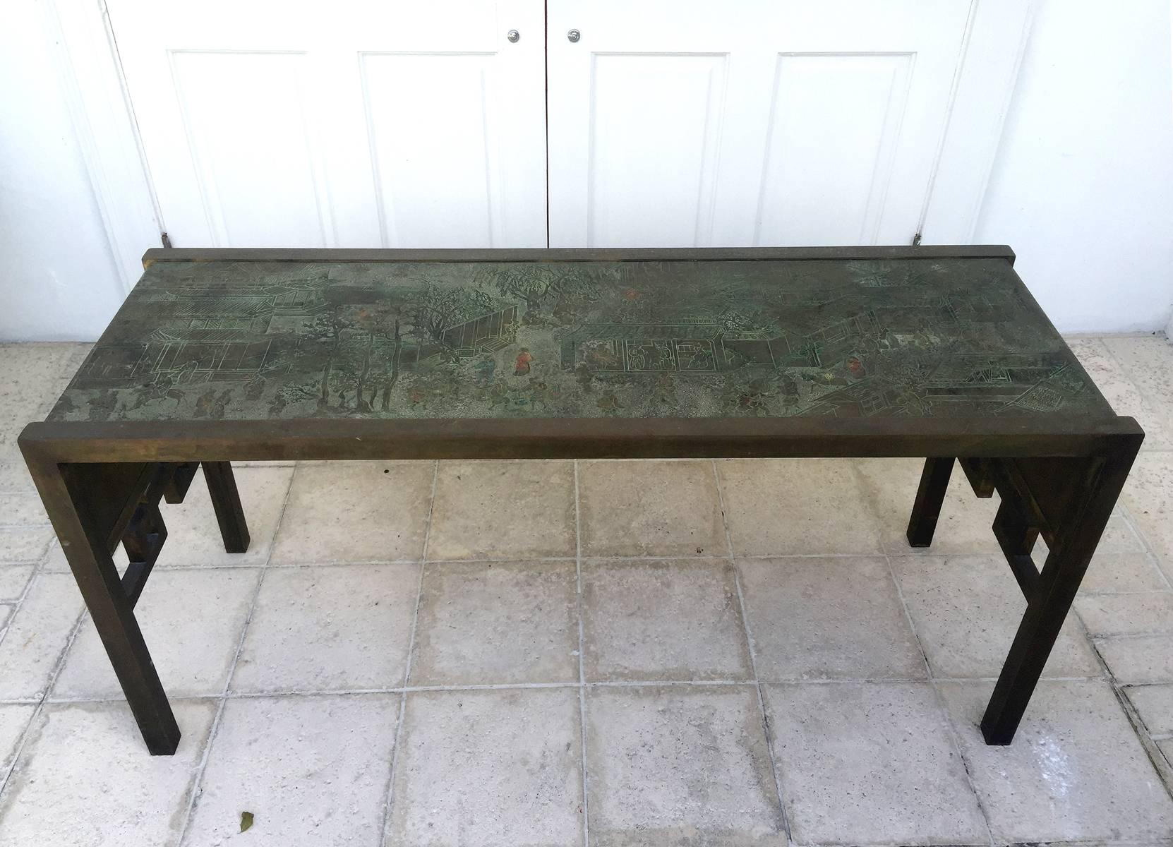 Wood Bronze Console Table by Philip and Kelvin Laverne