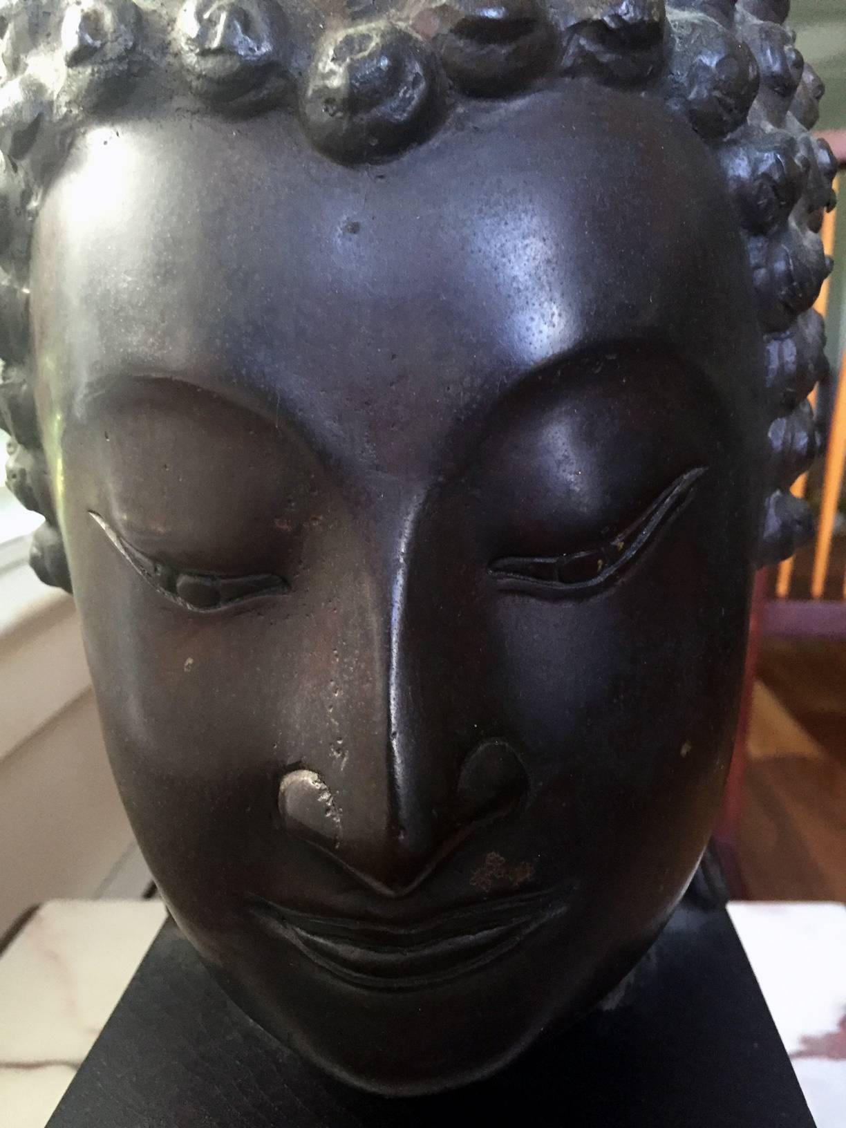 Bronze Buddha Head from Northern Thailand In Good Condition In Atlanta, GA