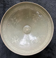 Korean Ceramic Celadon Bowl with Sanggam Slip Inlay Goryeo Dynasty