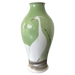 Japanese Porcelain Vase with Composed Egrets by Makuzu Kozan Meiji Period