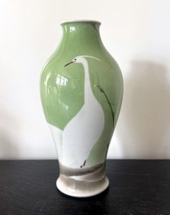 Japanese Porcelain Vase with Composed Egrets by Makuzu Kozan Meiji Period