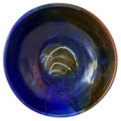 Large Ceramic Bowl with Brilliant Blue Glaze by Toshiko Takaezu