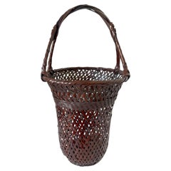 Large Japanese Bamboo Ikebana Basket by Wada Waichisai II with Signed Box