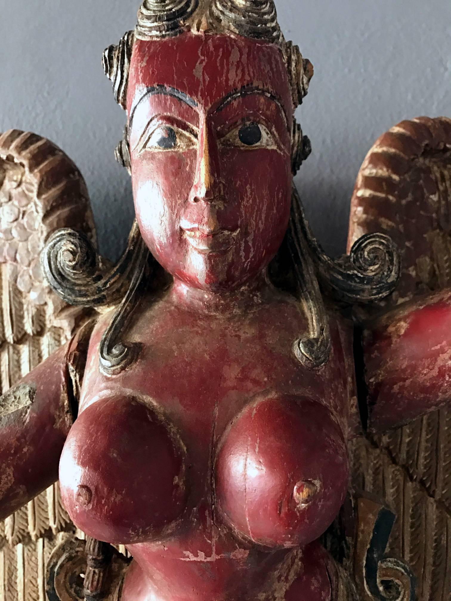 Anglo Raj Antique Statue of a Winged Hindu Female Deity