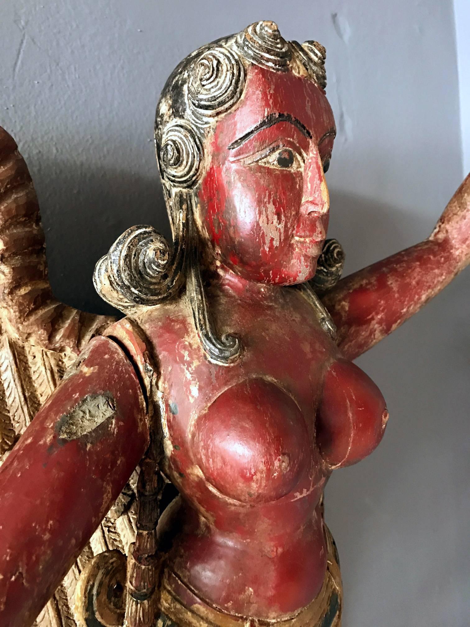 Indian Antique Statue of a Winged Hindu Female Deity