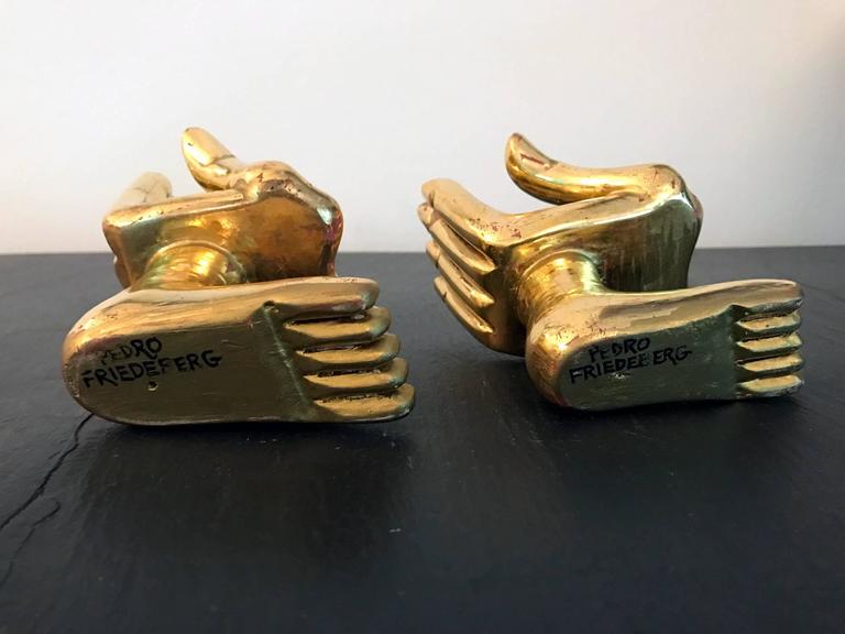 Gold Leaf Two Hand Foot Sculptures by Pedro Friedeberg For Sale