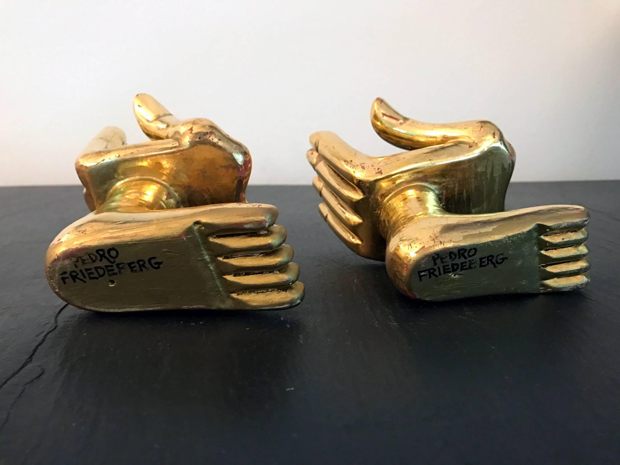 Gold Leaf Two Hand Foot Sculptures by Pedro Friedeberg