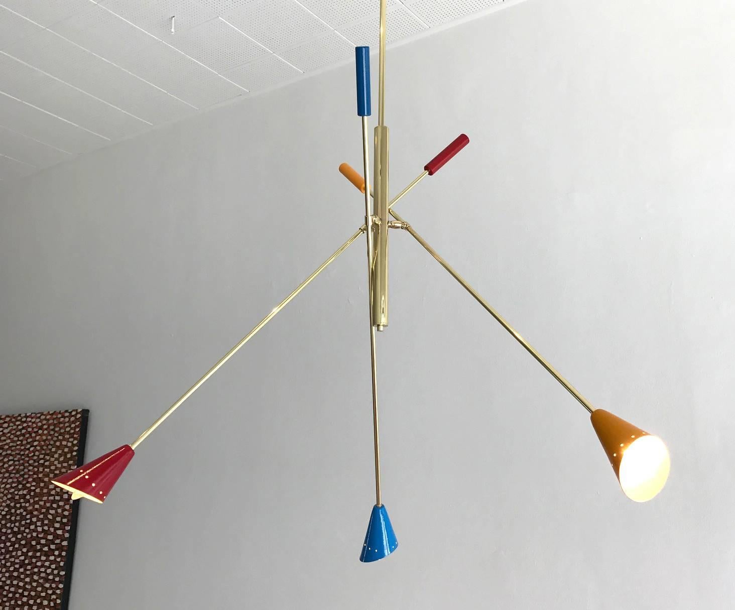 Mid-Century Modern Italian Brass Ceiling Light with Articulate Arms