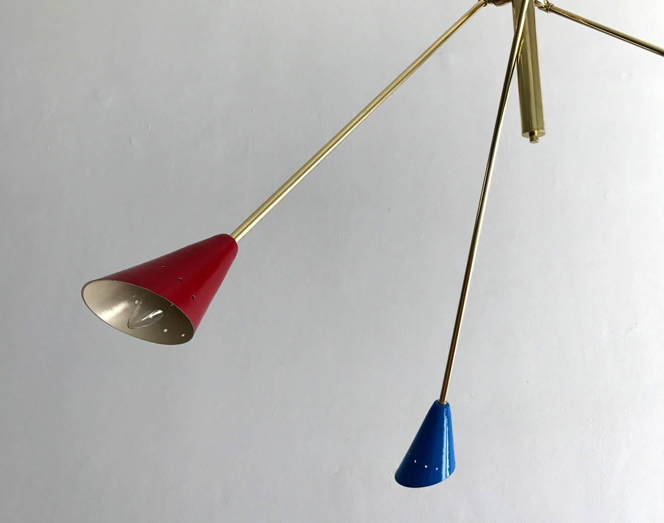 Mid-20th Century Italian Brass Ceiling Light with Articulate Arms