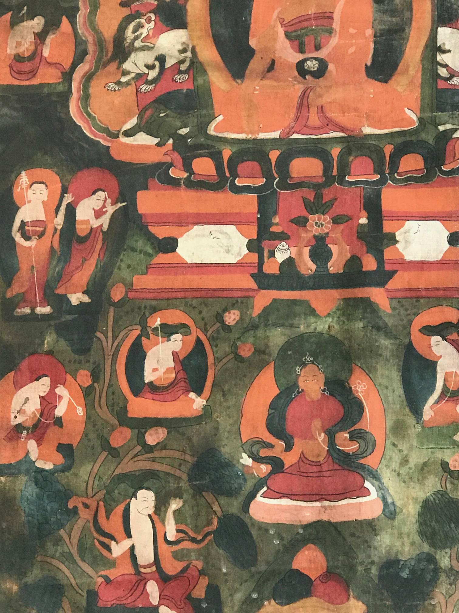 19th Century Framed Tibetan Thankga of Amitabha For Sale