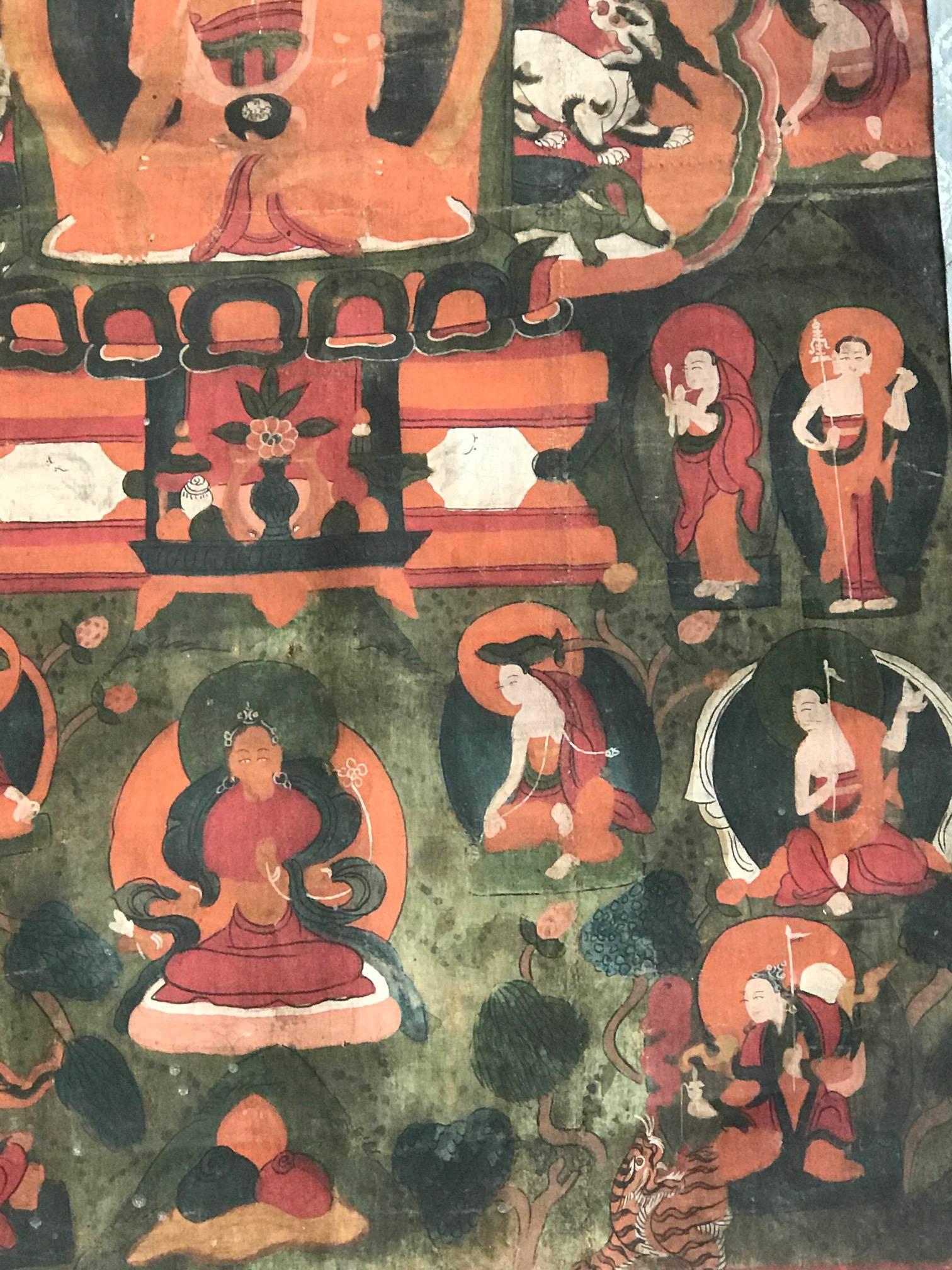 Cotton Framed Tibetan Thankga of Amitabha For Sale