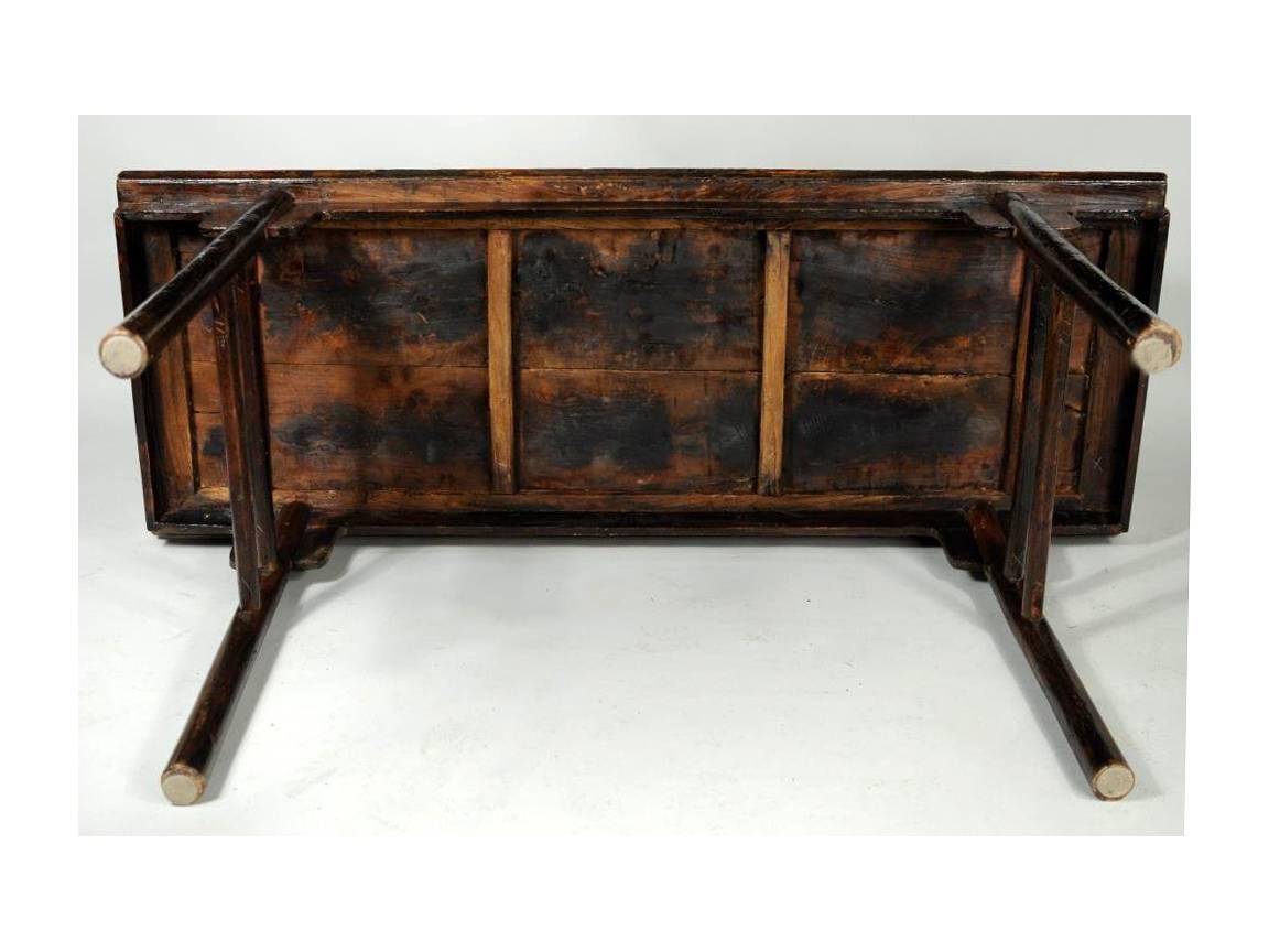18th Century and Earlier Antique Chinese Scholar Painting Table with Bamboo Inlay
