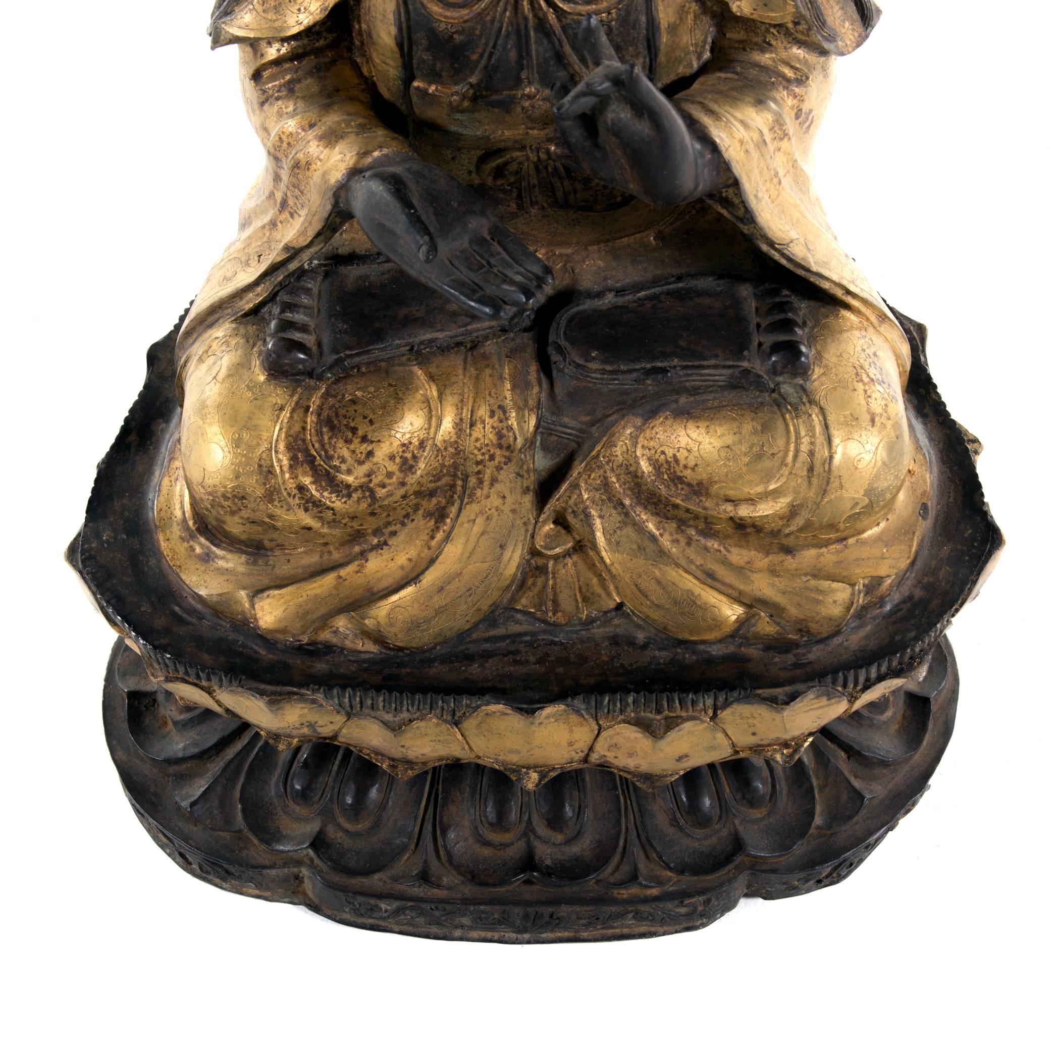 Large Bronze Statue of Bodhisattva on Double Lotus Throne In Good Condition For Sale In Atlanta, GA